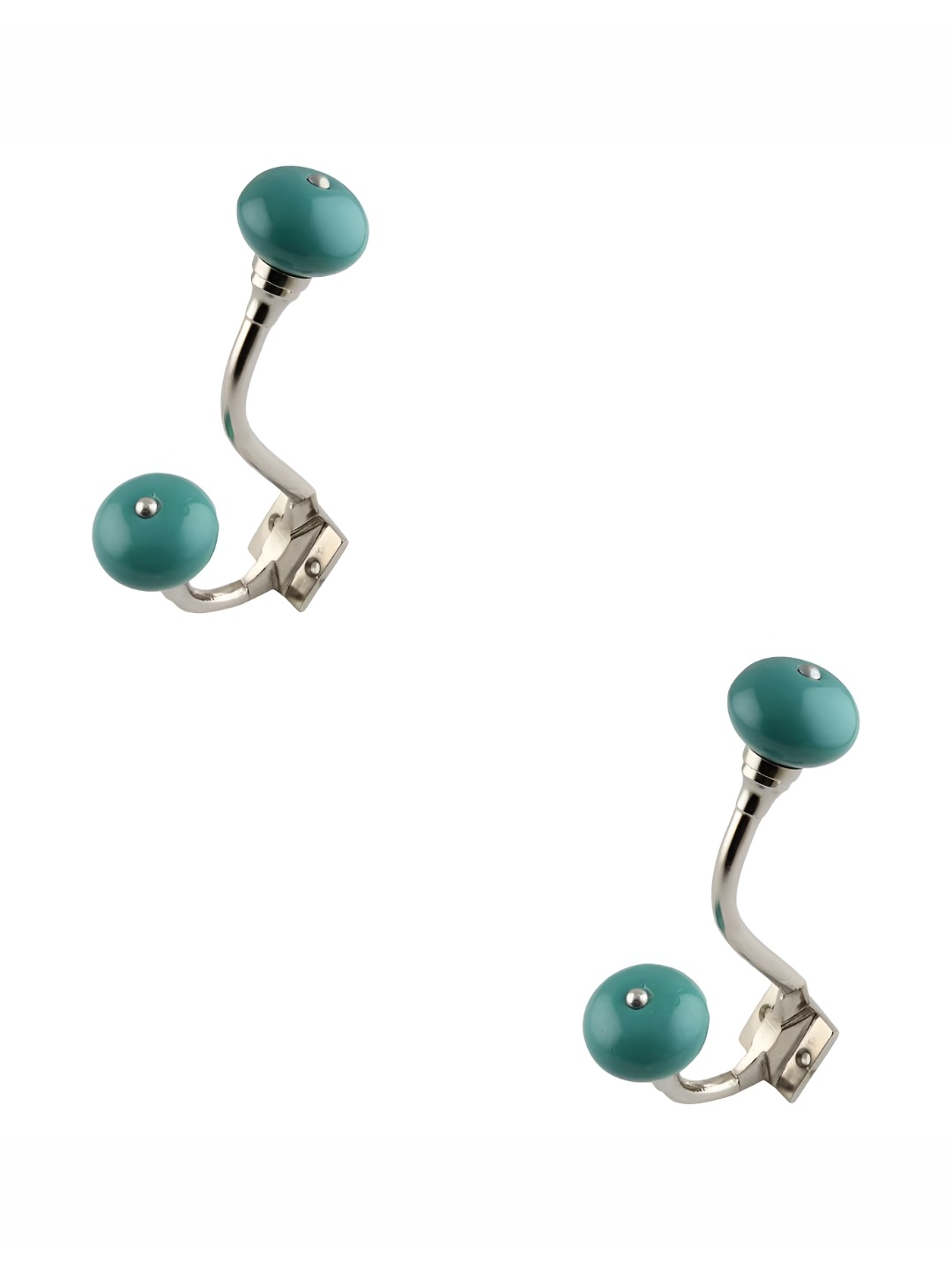 

IndianShelf Blue & Silver Toned 2 Pieces Printed Ceramic Wall Hooks, Sea green