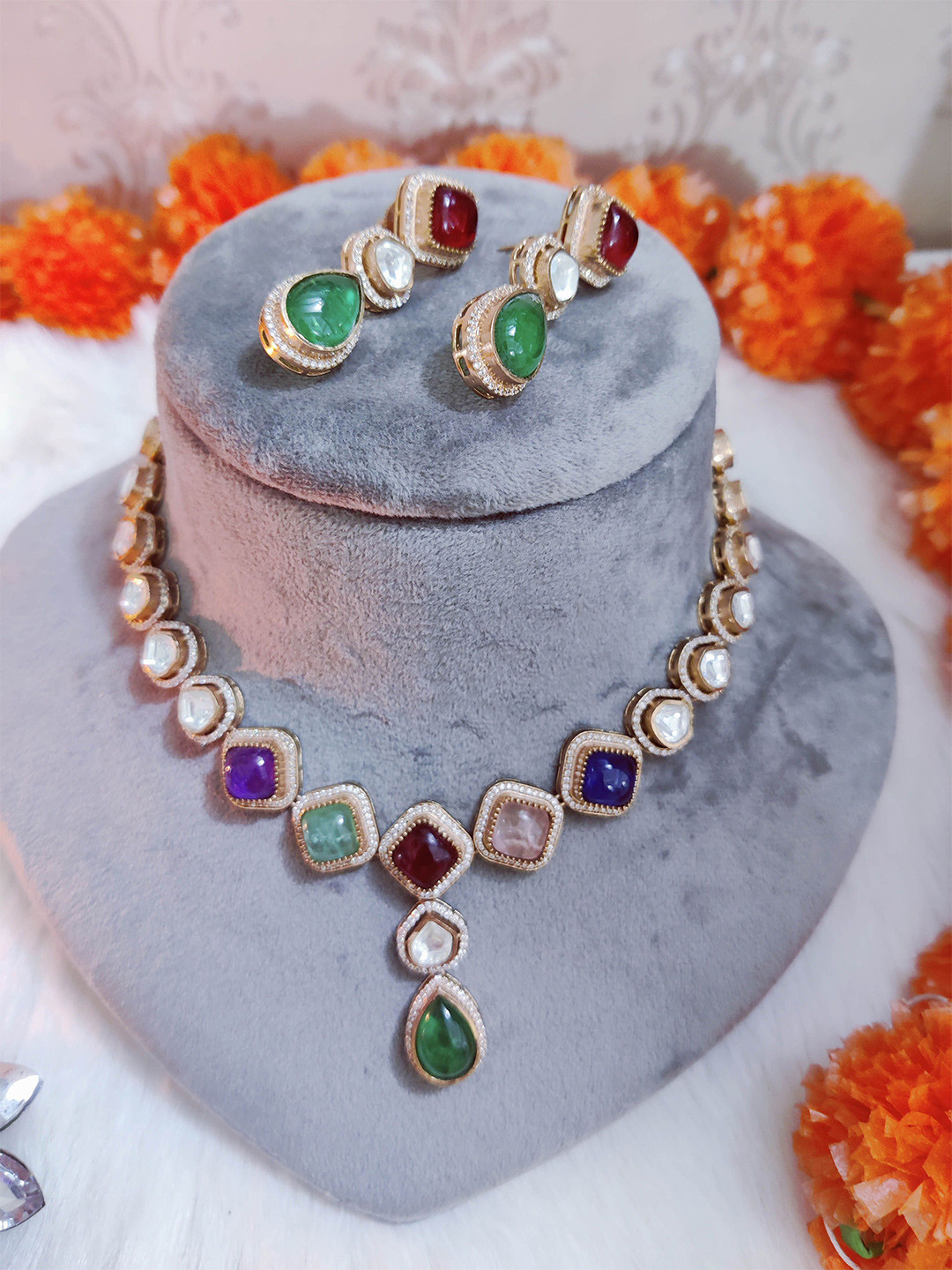 

STYLE DECO Gold-Plated Stone-Studded Jewellery Set