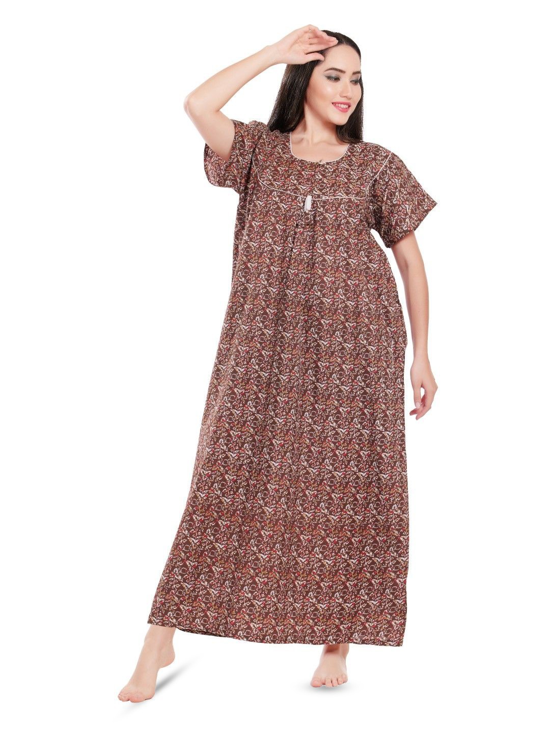 

Zionity Women Printed Maxi Nightdress, Grey