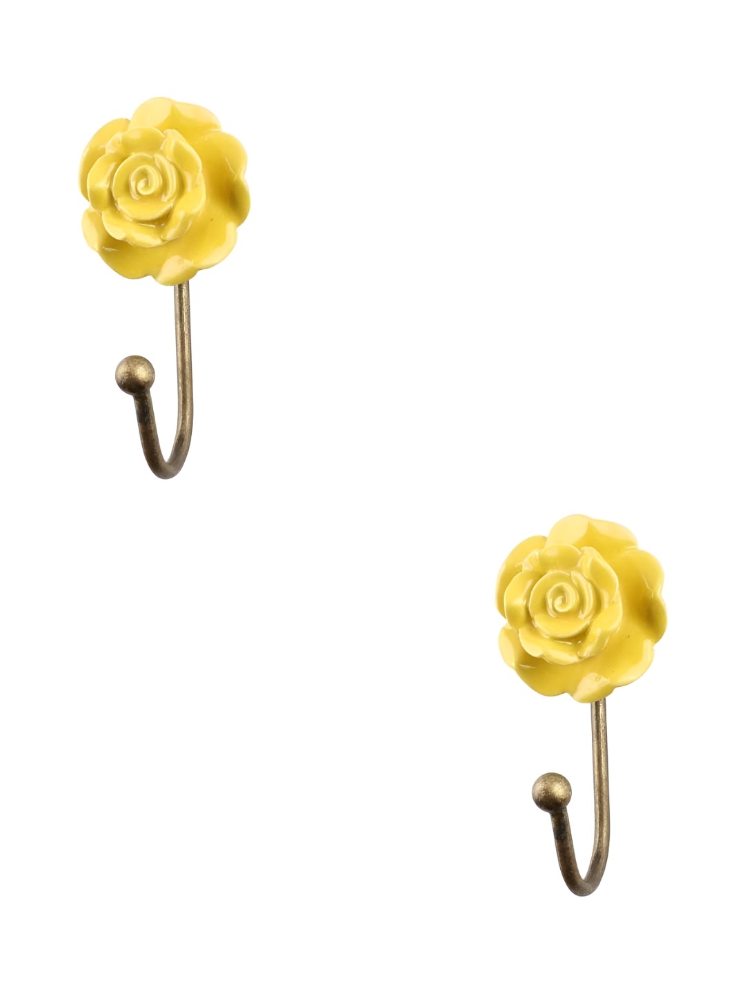 

IndianShelf Yellow & Bronze 2 Pieces Textured Ceramic Flower Shaped Wall Hooks