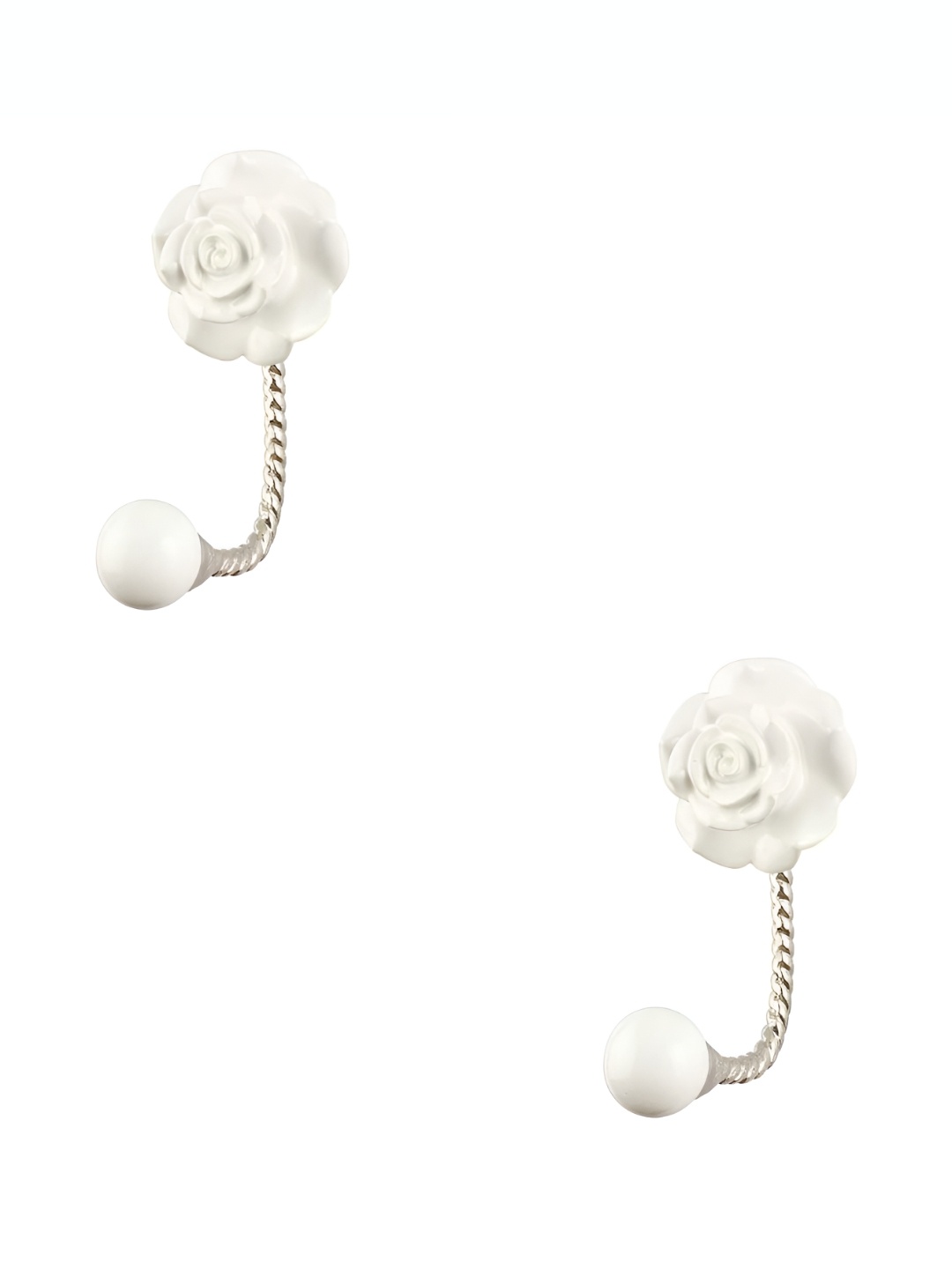 

IndianShelf White 2 Pieces Ceramic Rose Flower Wall Mounted Hooks
