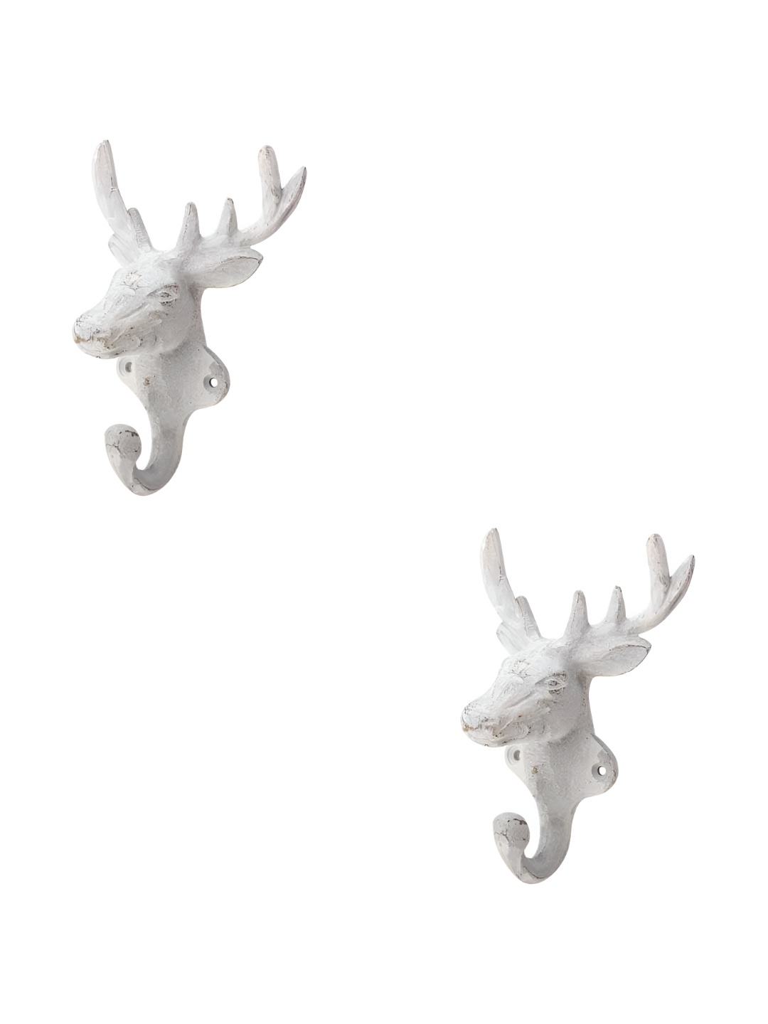 

IndianShelf White 2 Pieces Reindeer Textured Ceramic Wall Hooks