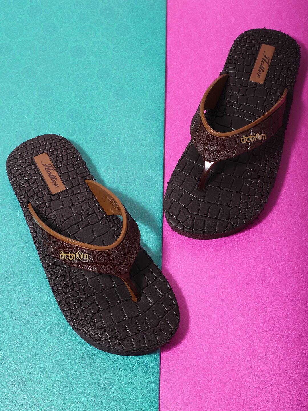 

Action Men Rubber Thong Flip-Flops, Brown