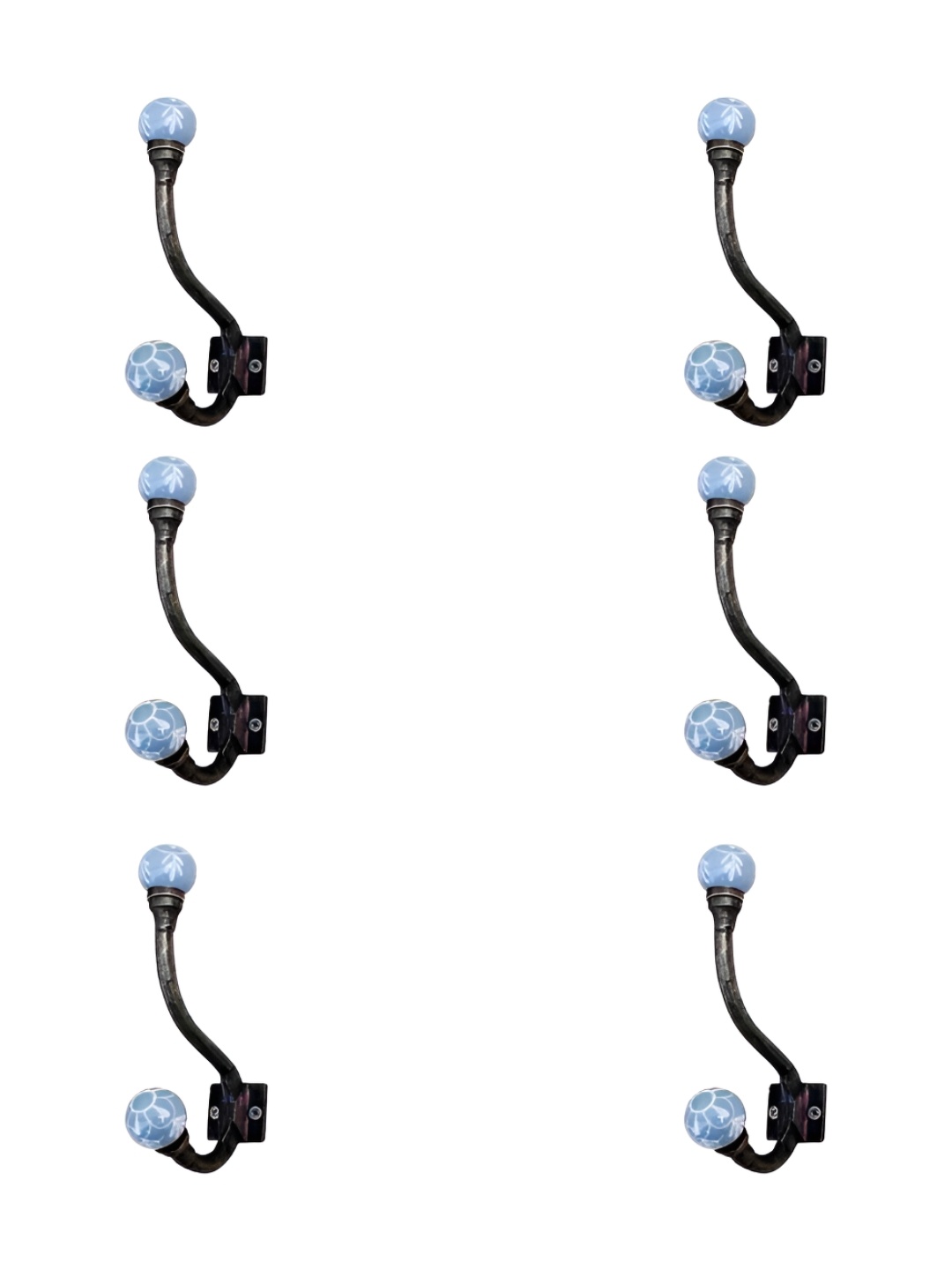 

IndianShelf Blue & White 6 Pieces Ceramic Floral Wall Hooks