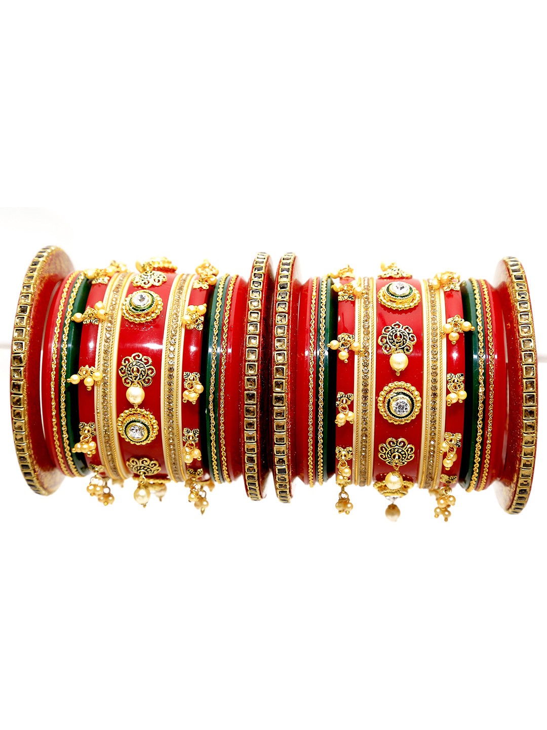 

Align Set Of 2 Gold-Plated Stone-Studded & Beaded Chuda Bangles