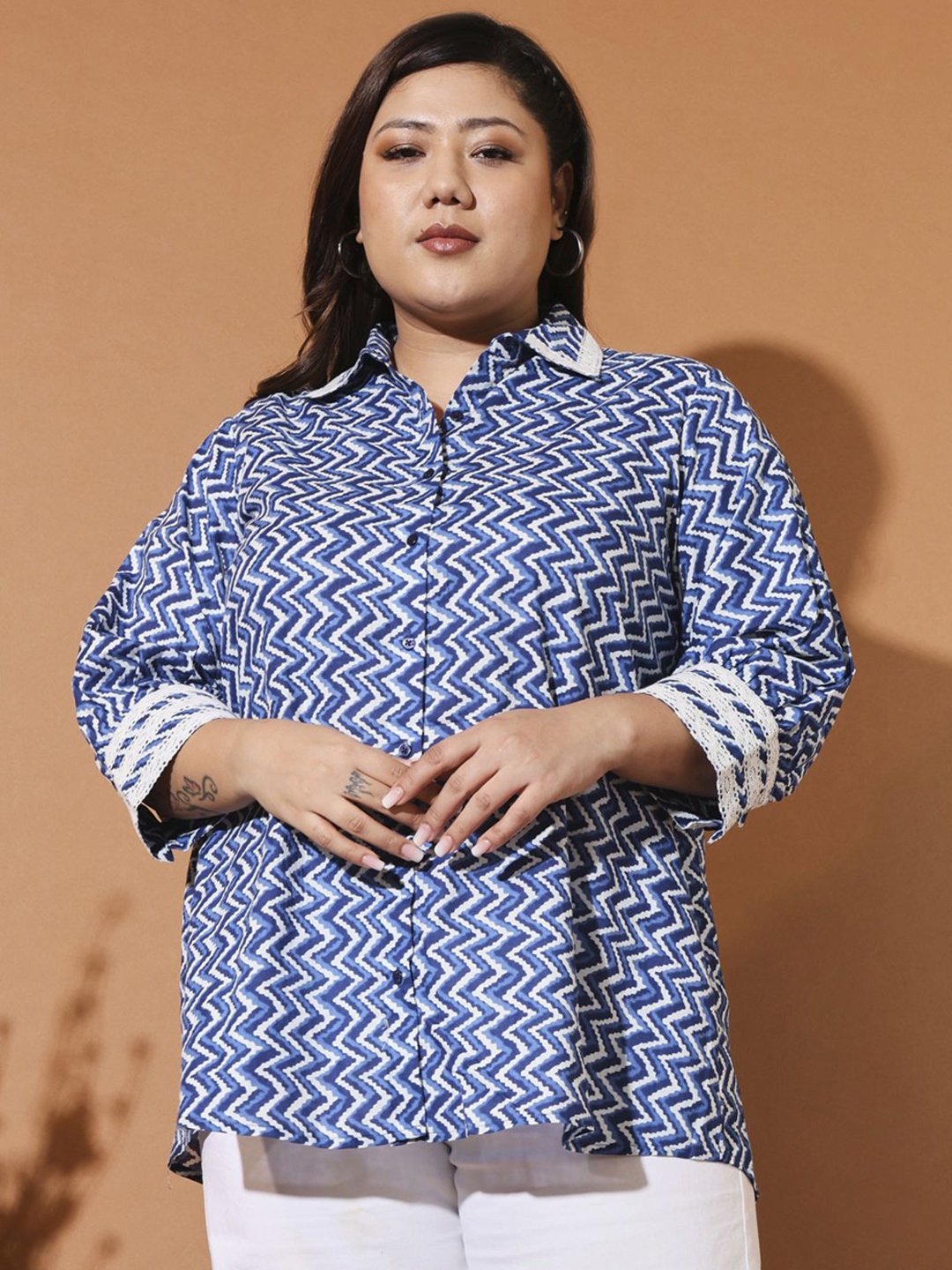 

MOOBA Women Classic Floral Opaque Printed Casual Shirt, Blue