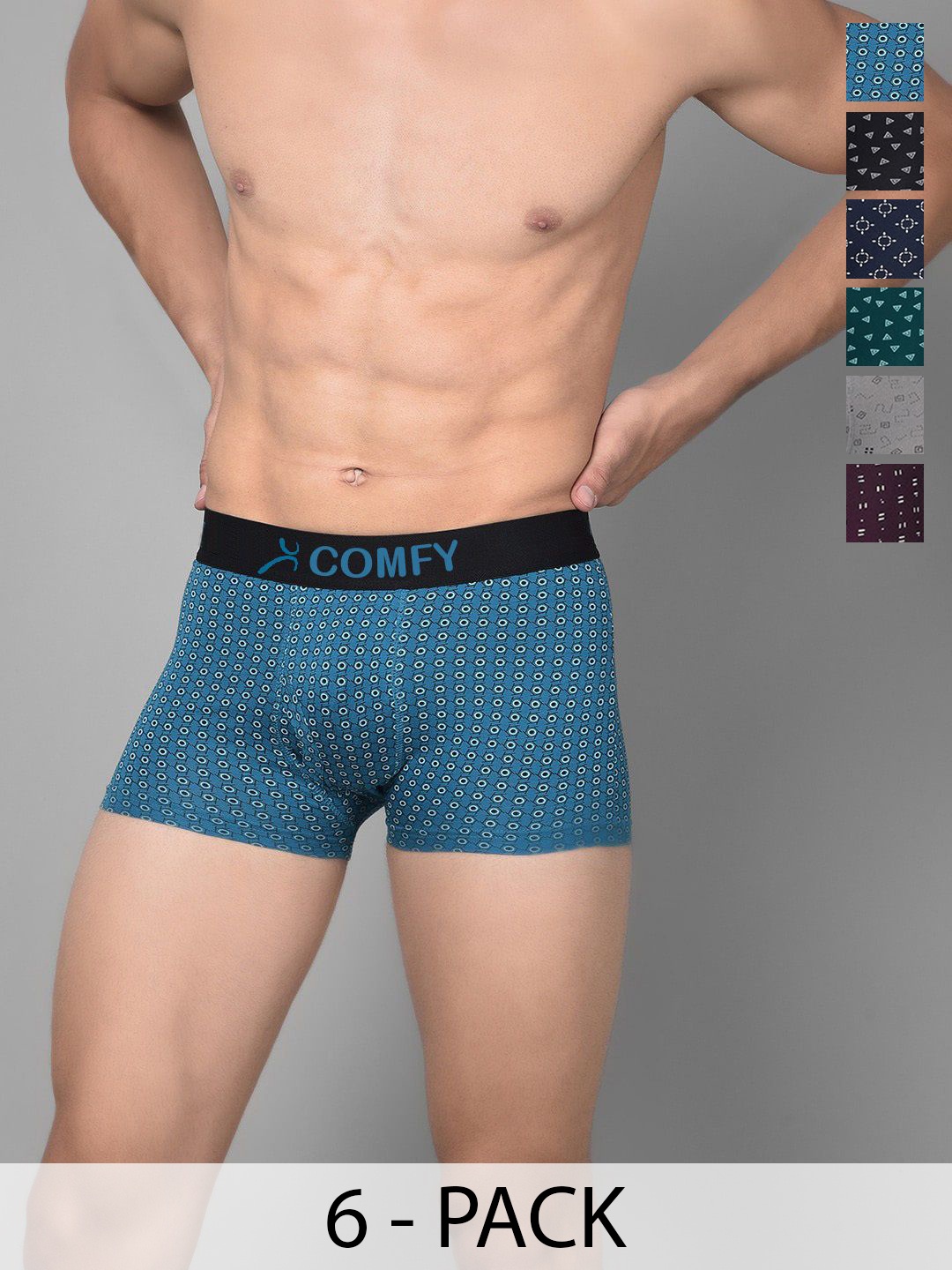 

AMUL COMFY Men Pack Of 6 Assorted Trunks Comfy-Printed-Trunk-OE-6-80