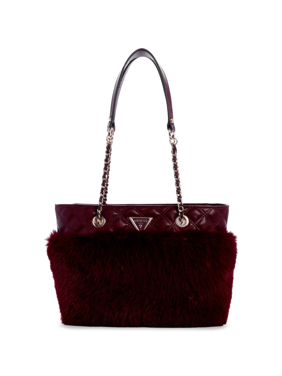 

GUESS Women Self Design Structured Shoulder Bag, Burgundy