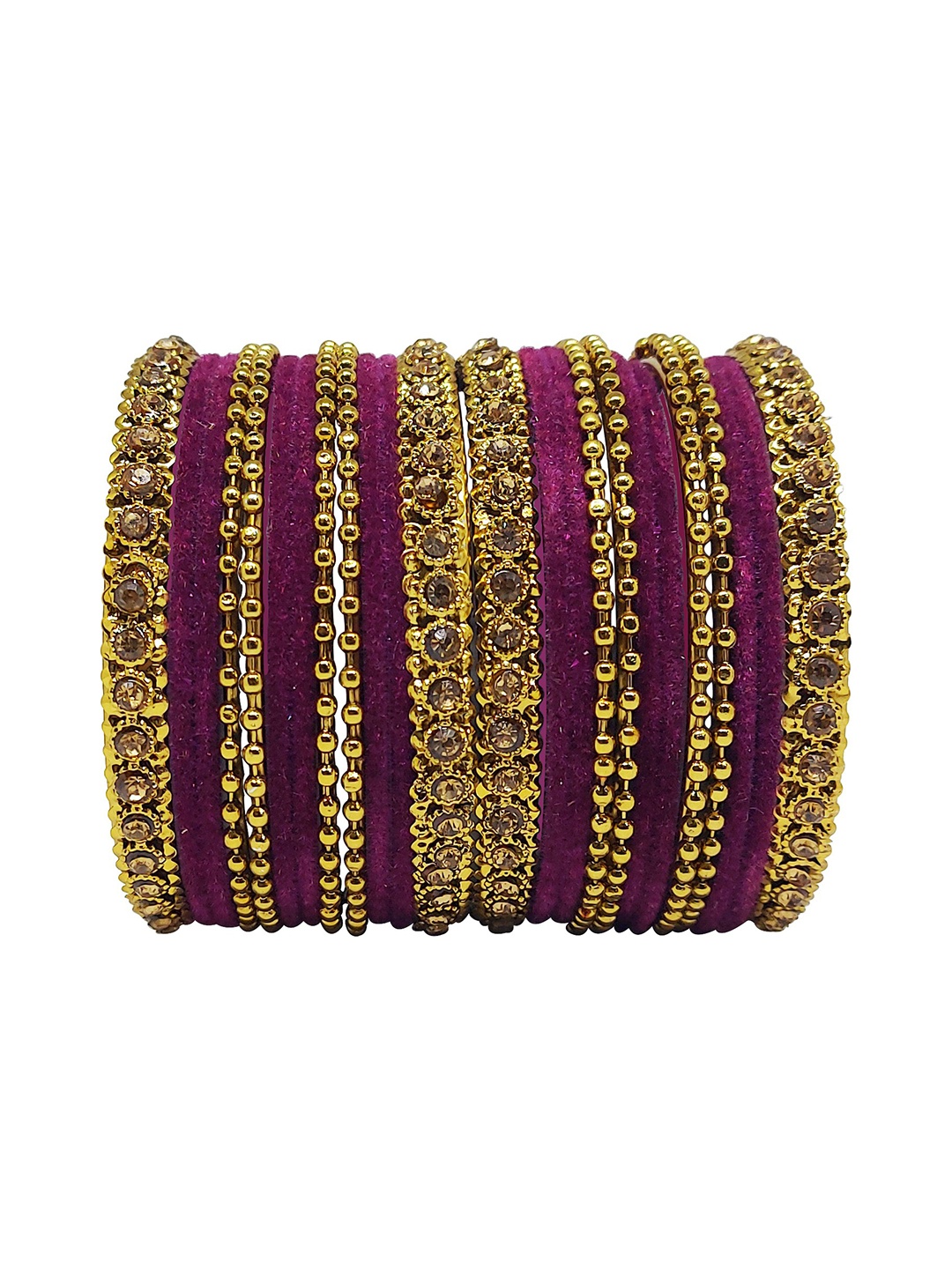 

CHRISHAN Set Of 24 Stone Studded Velvet Bangle, Gold