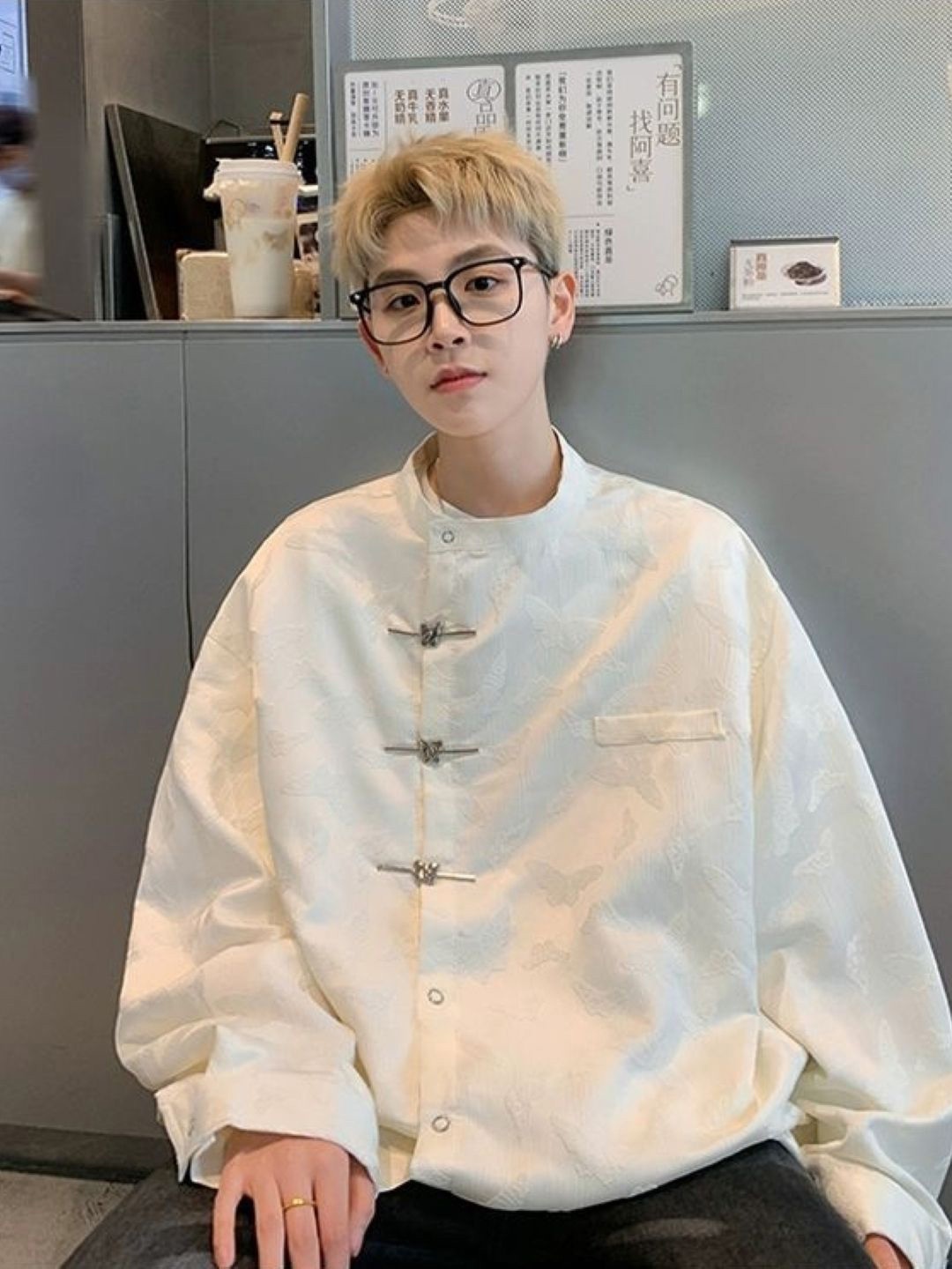 

HERE&NOW Men Original Abstract Printed Oversized Casual Shirt, White