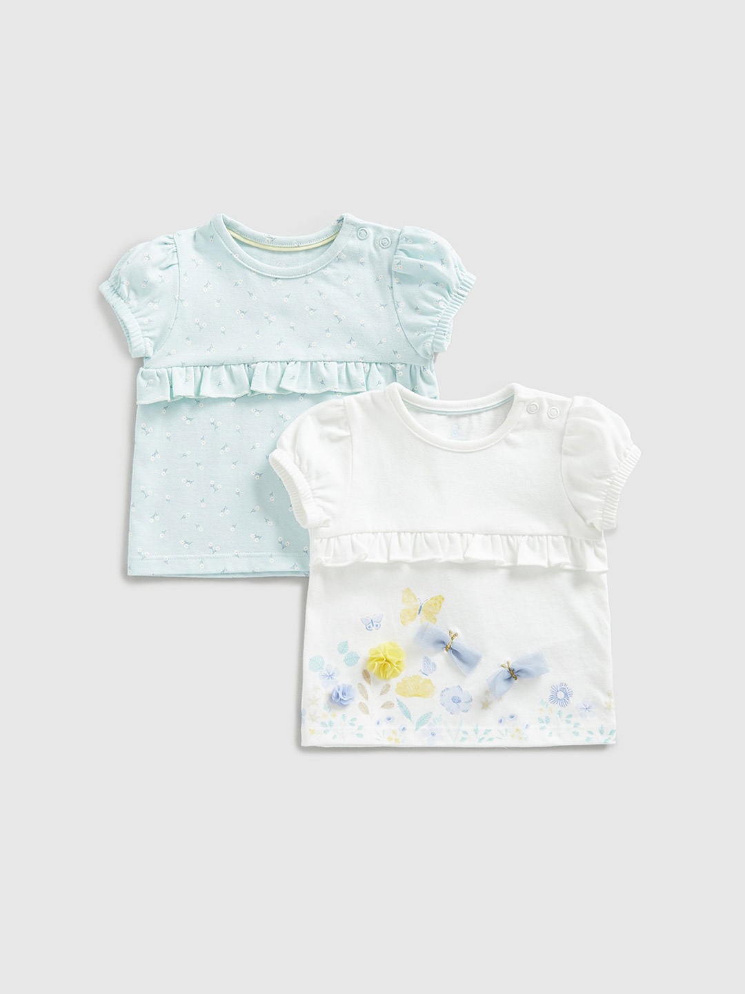 

mothercare Girls Pack Of 2 Conversational Printed Round Neck Cotton T-shirts, Blue