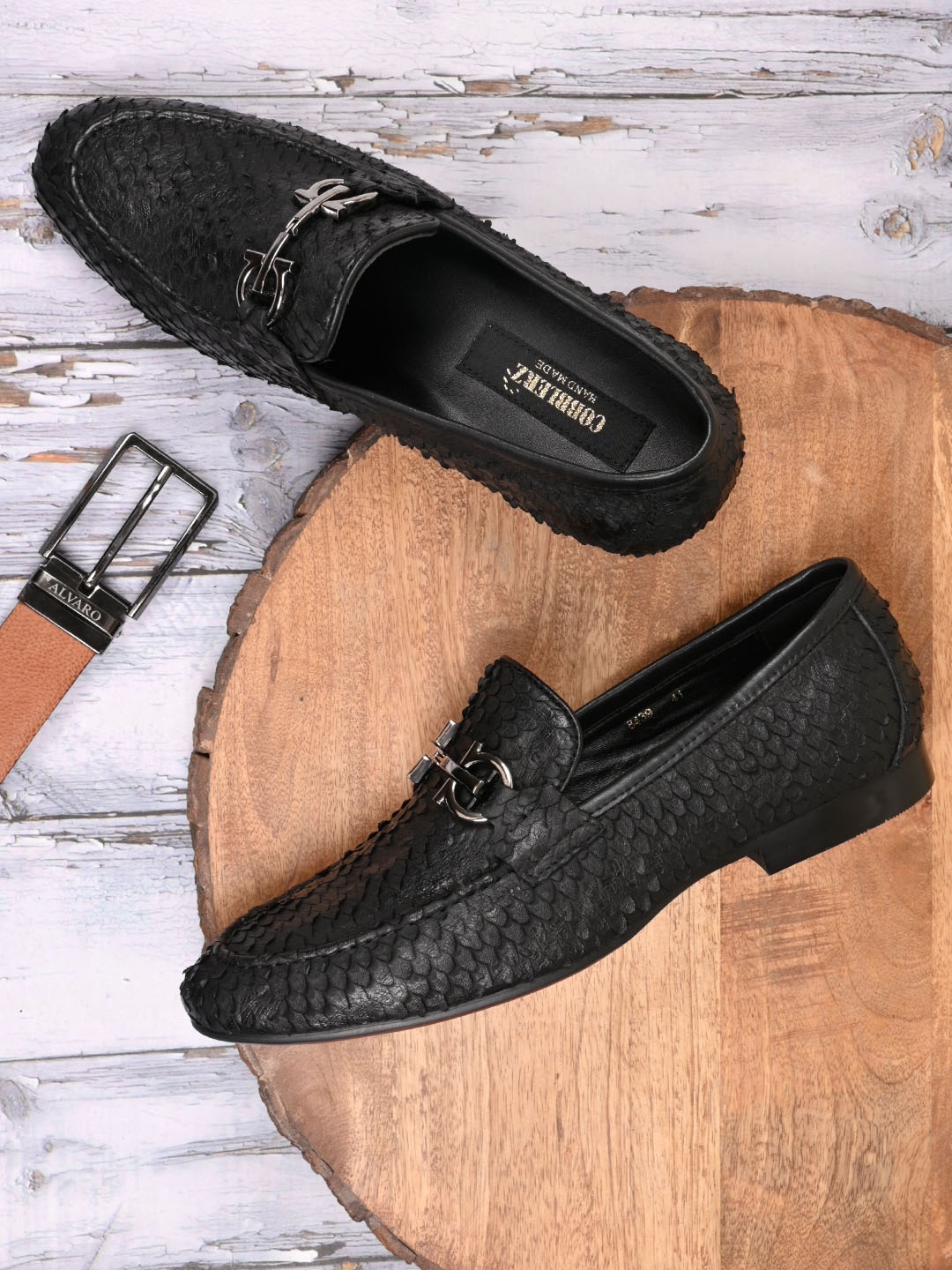 

Cobblerz Men Printed Leather Loafers, Black