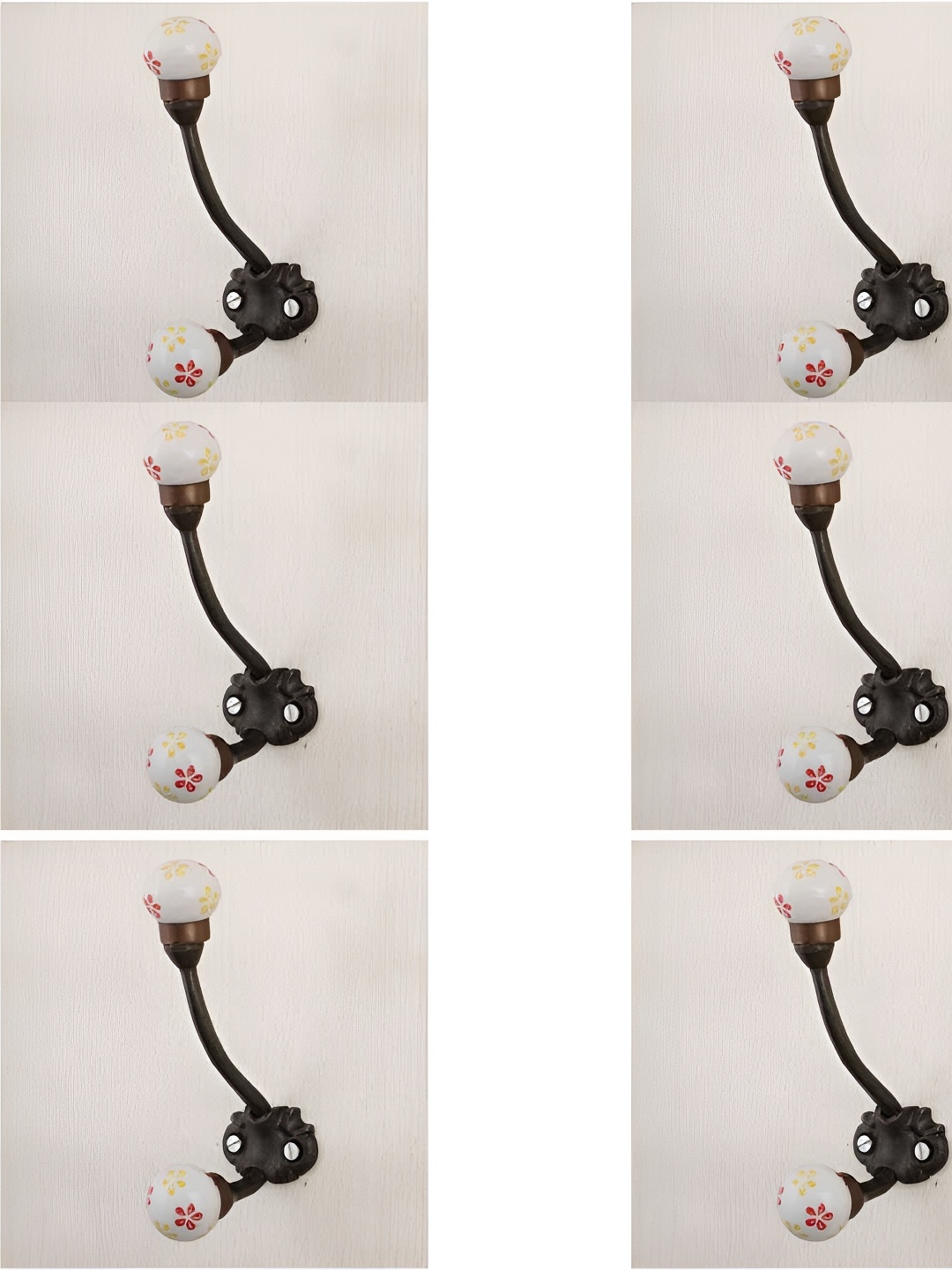 

IndianShelf Red & White 6 Pieces Ceramic Tiny Cloth Hangers Coat Hooks
