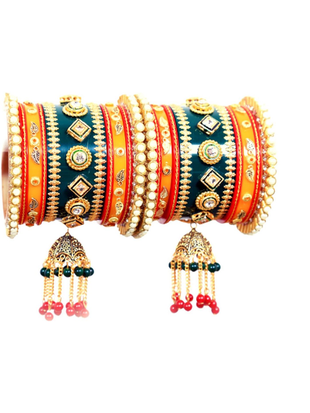 

Align Set Of 2 Gold-Plated Stone-Studded & Beaded Chuda Bangles