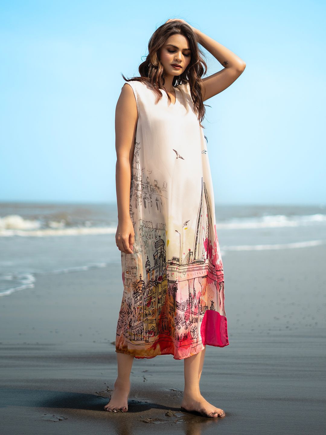 

EARTH O FAB Women Crepe A-Line Maxi Dress, Cream