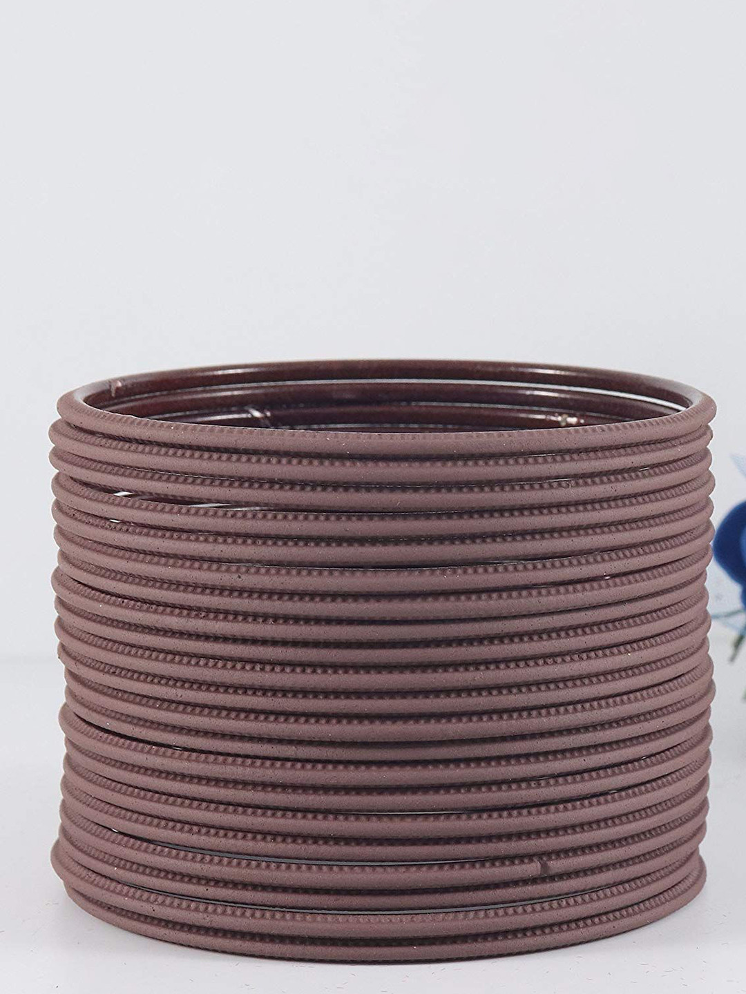

ZULKA Set of 48 Matte Finish Plain Metal Bangles, Coffee brown