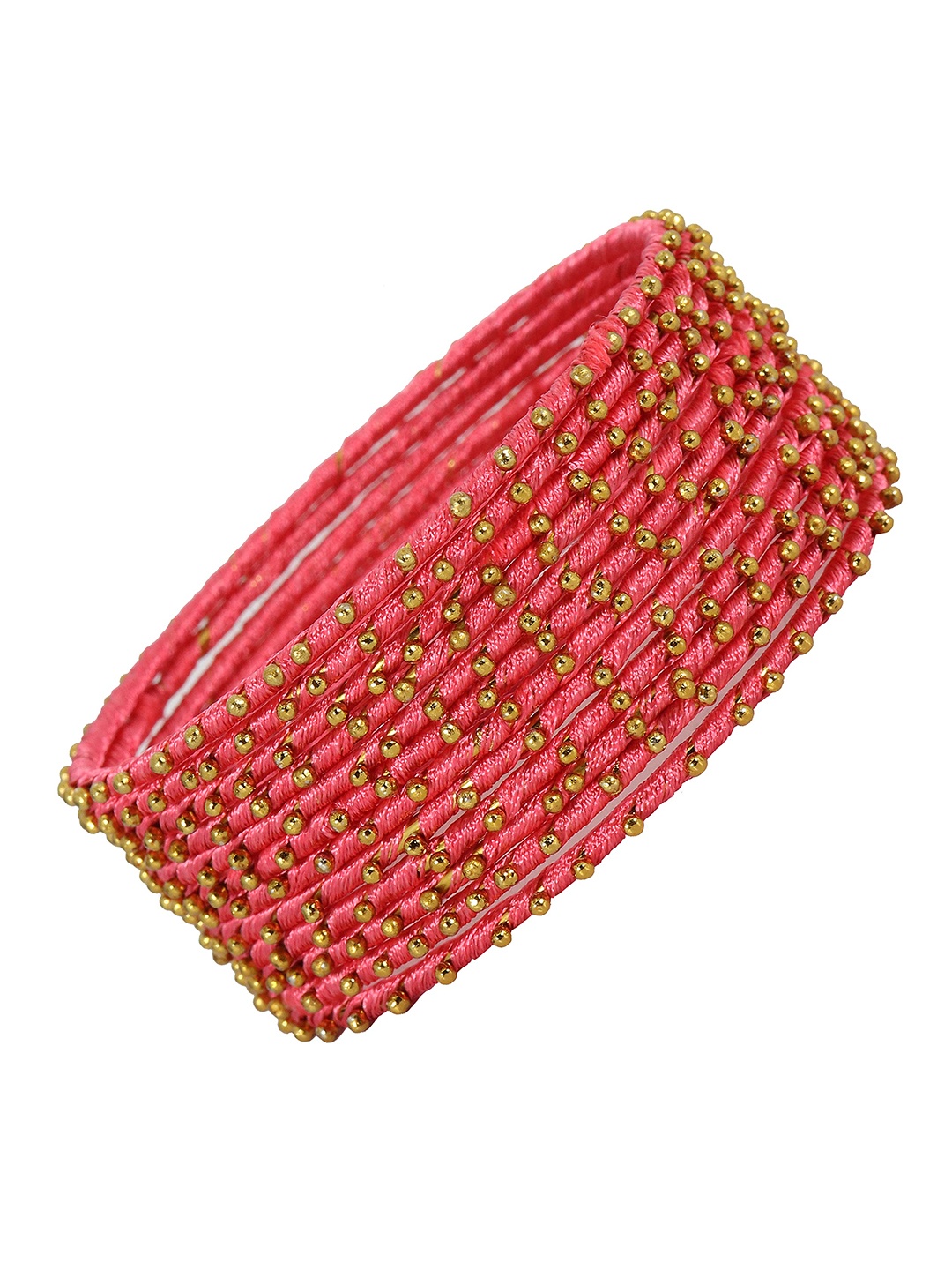 

ZULKA Set Of 12 Metal with Silk thread Ball Stone Bangle, Rose