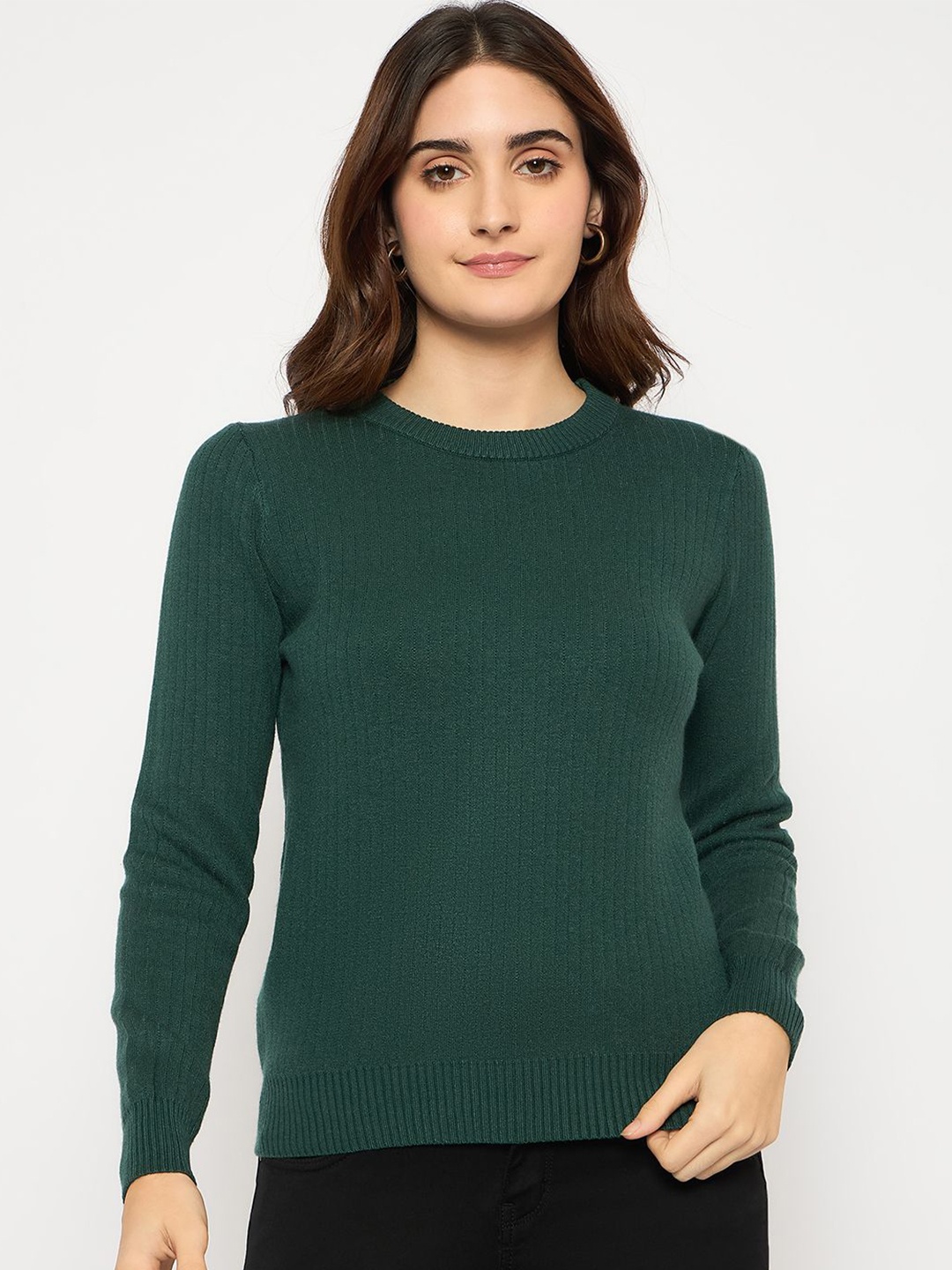 

Madame Women Round Neck Pullover Sweater, Green