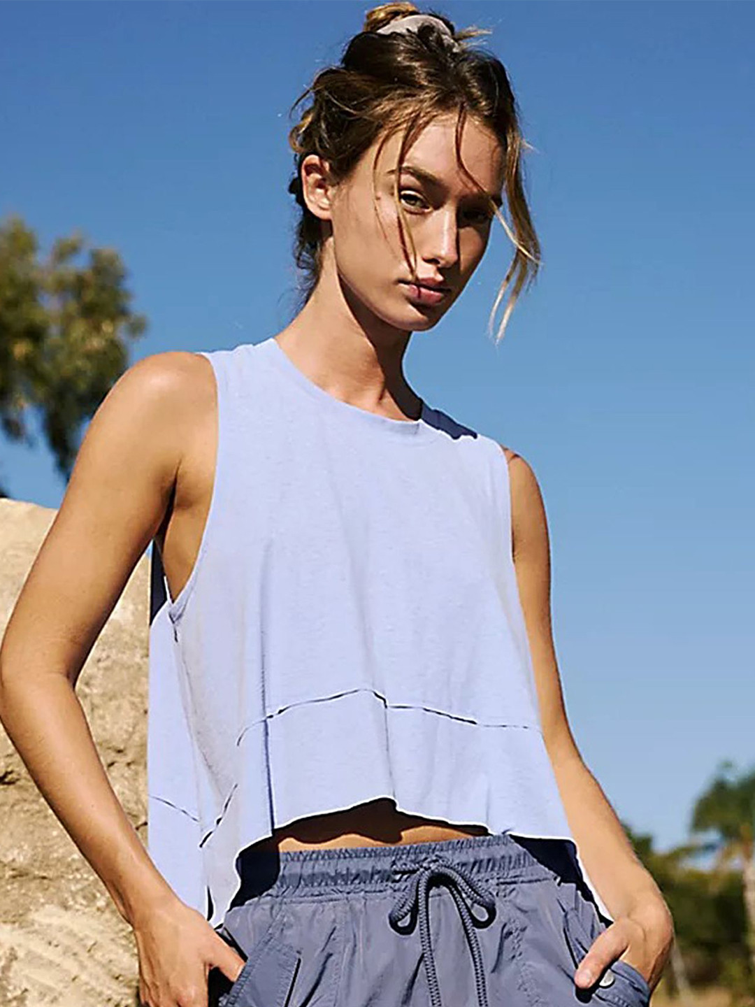 

LULU & SKY Women Sleeveless Crop Top, Blue