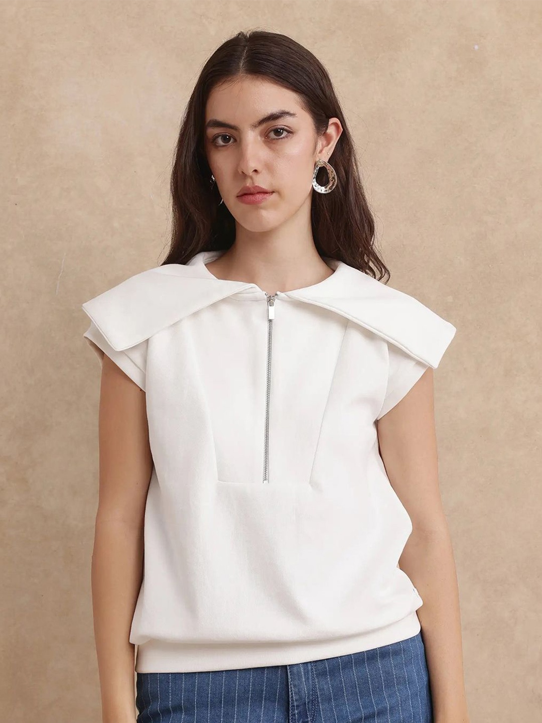 

RAREISM Women Cotton Short Sleeves Sweatshirt, Off white