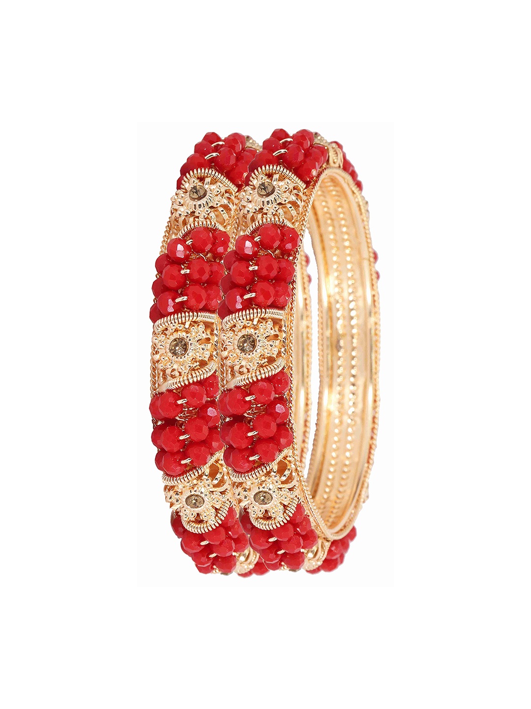 

ZULKA Set of 2 Metal Zircon Gemstone Beaded Kada, Red