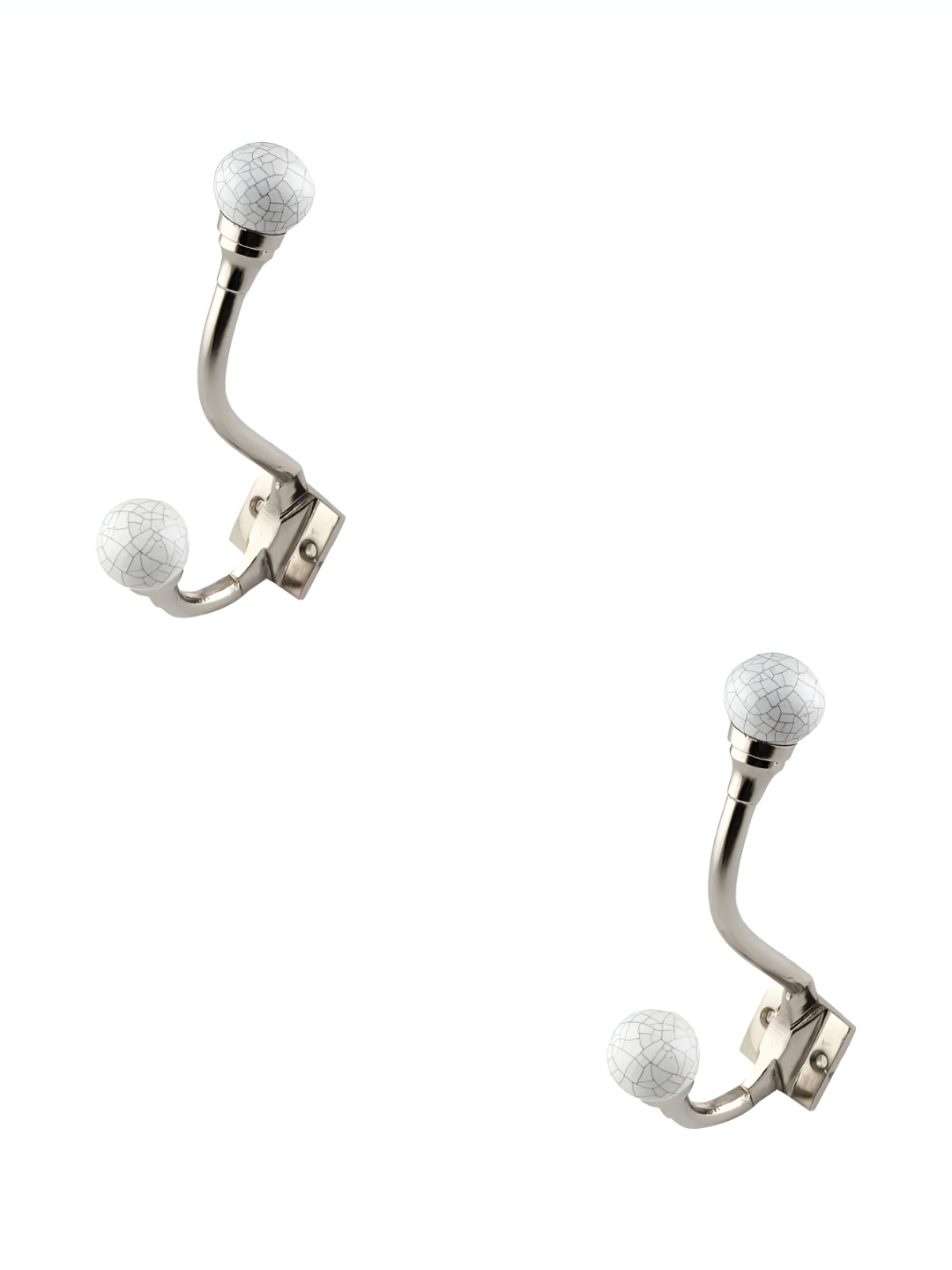 

IndianShelf White 2 Pieces Ceramic Crackle Hangers Wall Hooks