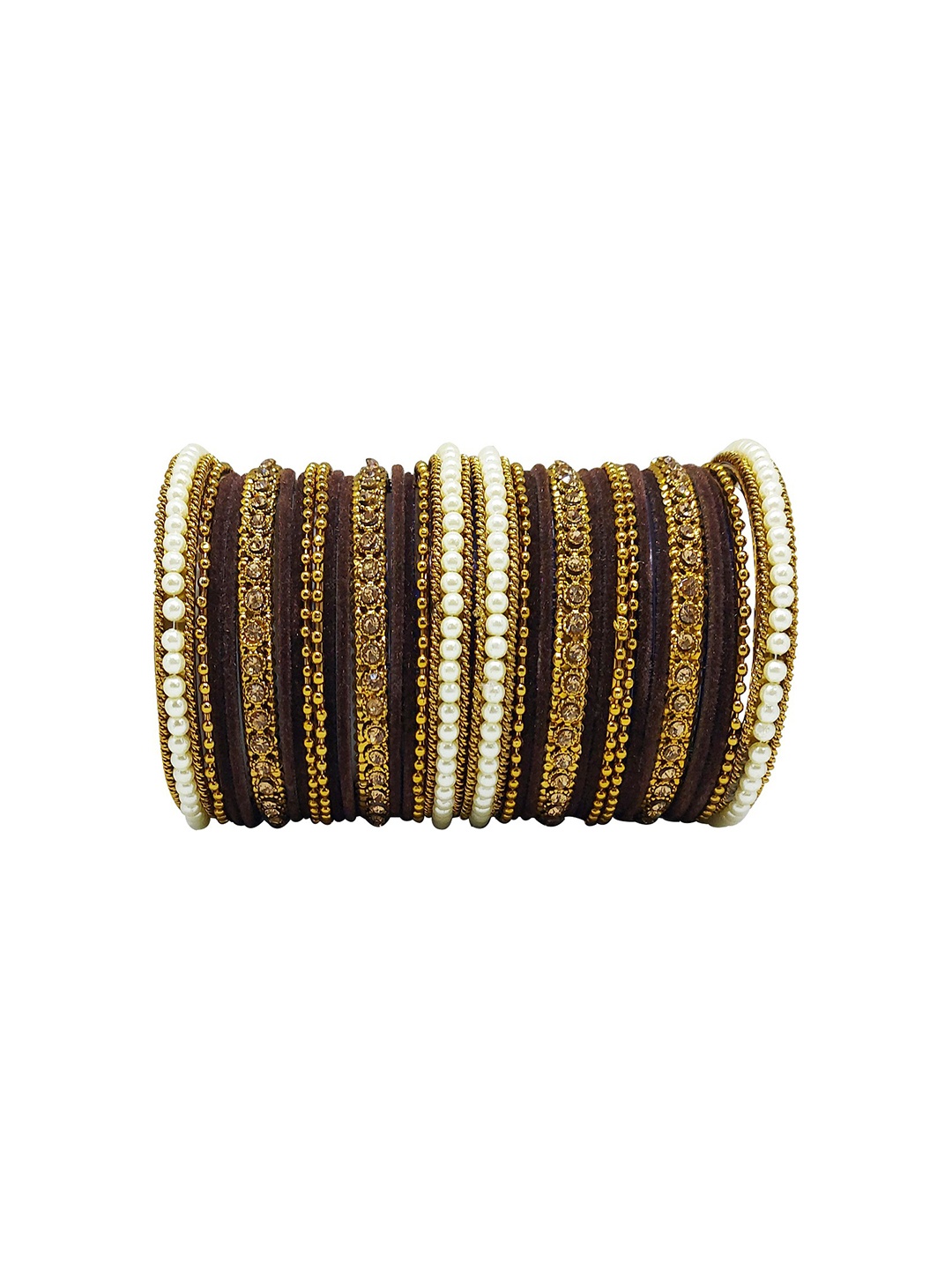 

CHRISHAN Set Of 32 Stone Studded & Beaded Bangles, Gold