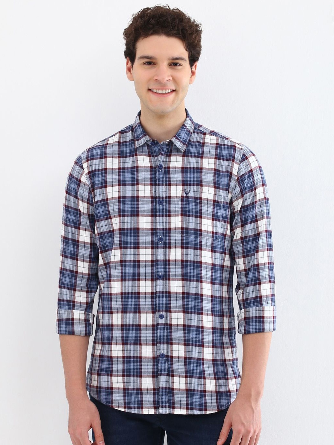 

Allen Solly Men Custom Spread Collar Tartan Checked Cotton Casual Shirt, Blue