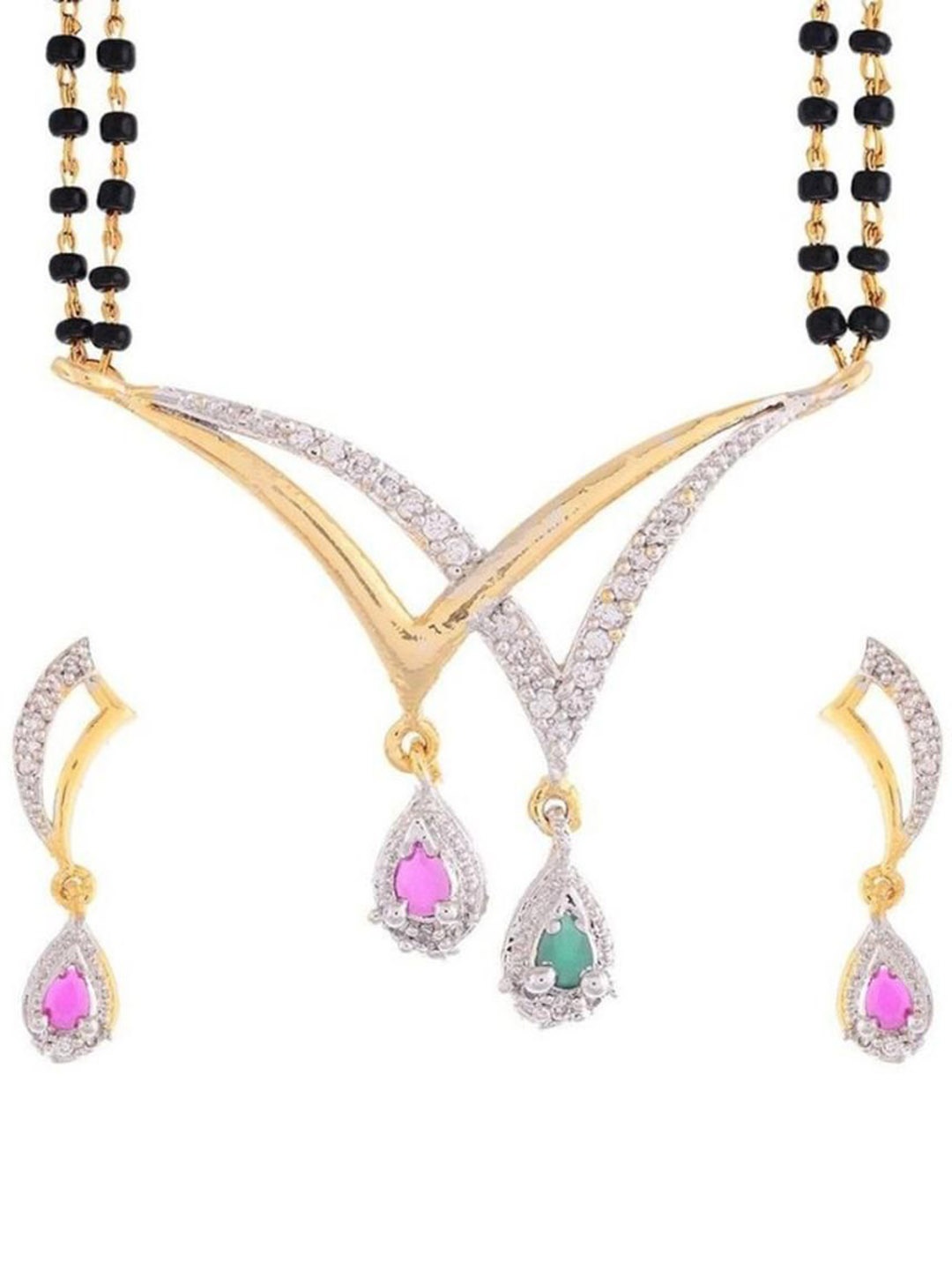 

SUNHARI Gold-Plated Artificial Stones and Beads Mangalsutra