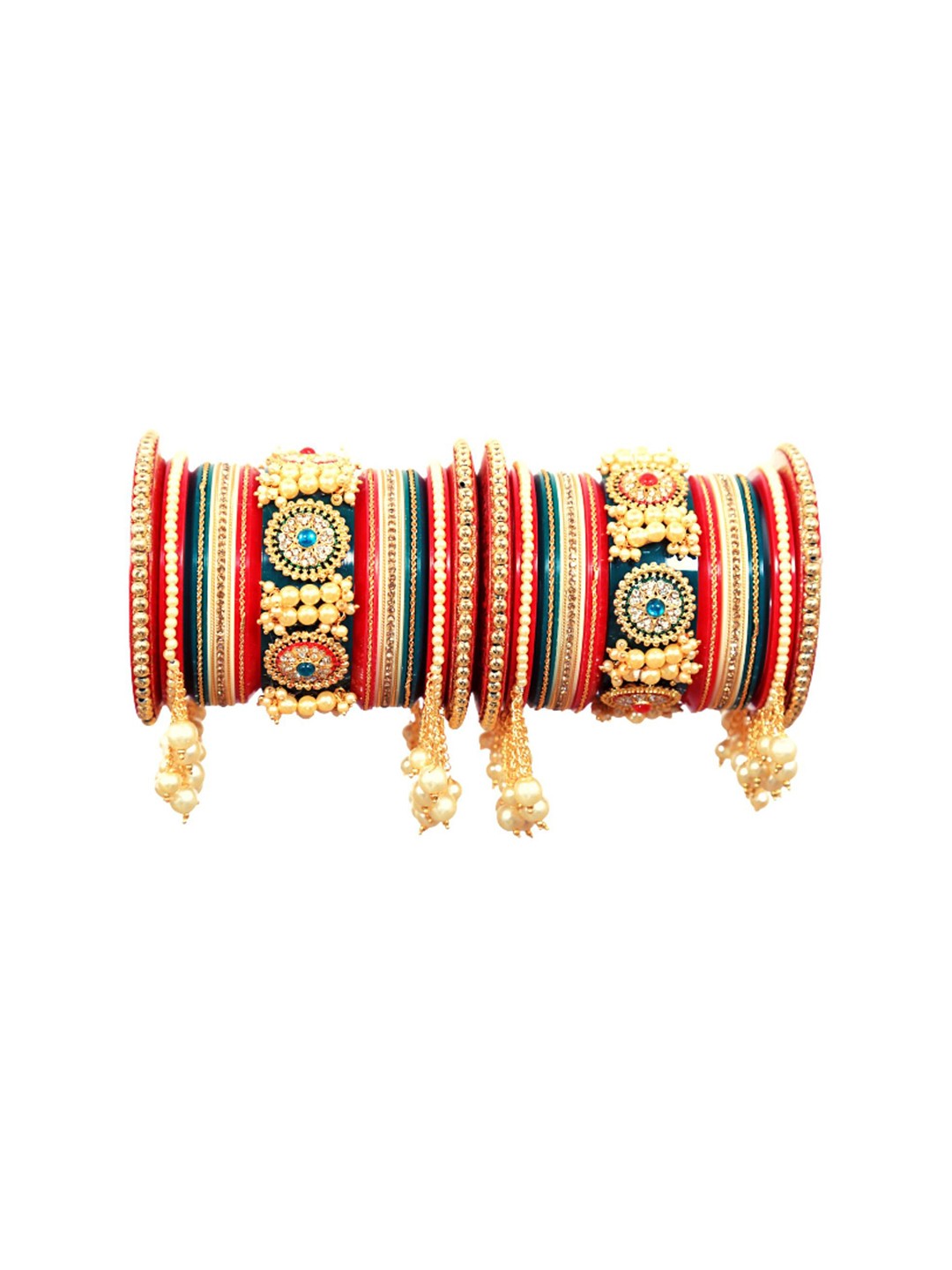 

Align Set Of 2 Gold-Plated Stone Studded & Beaded Chuda Bangles