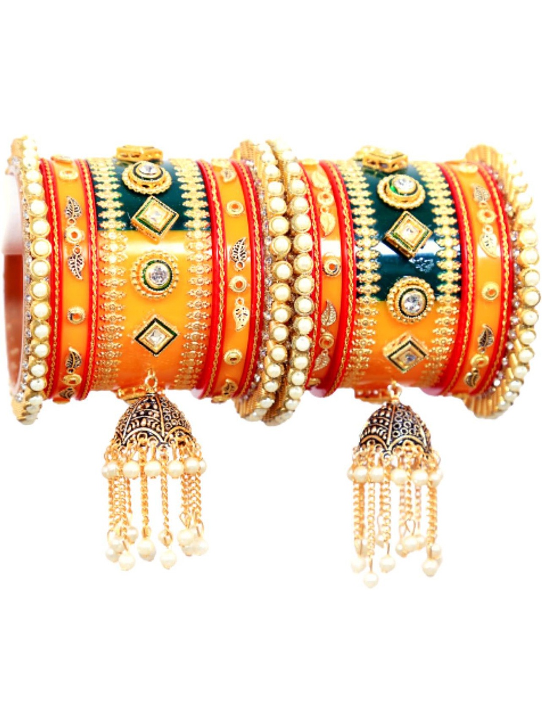 

Align Set Of 2 Gold-Plated Stones-Studded & Beaded Chuda bangles