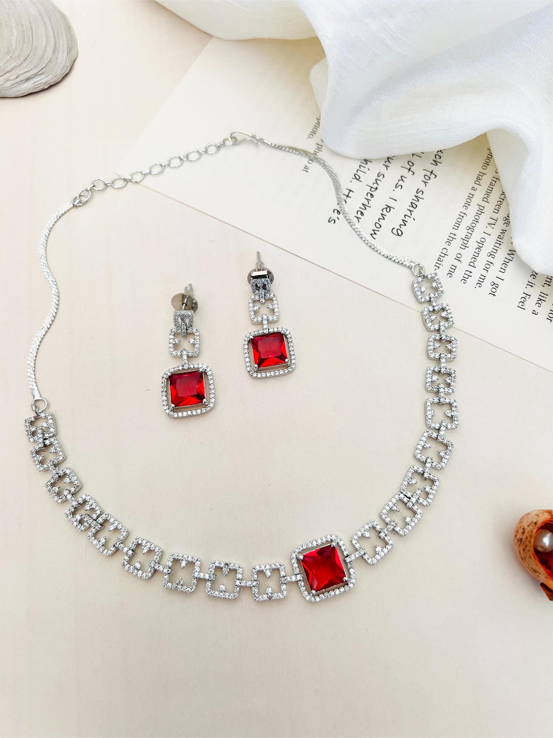 

ABDESIGNS Enchanting Silver-Plated American Diamond-Studded Jewellery Set