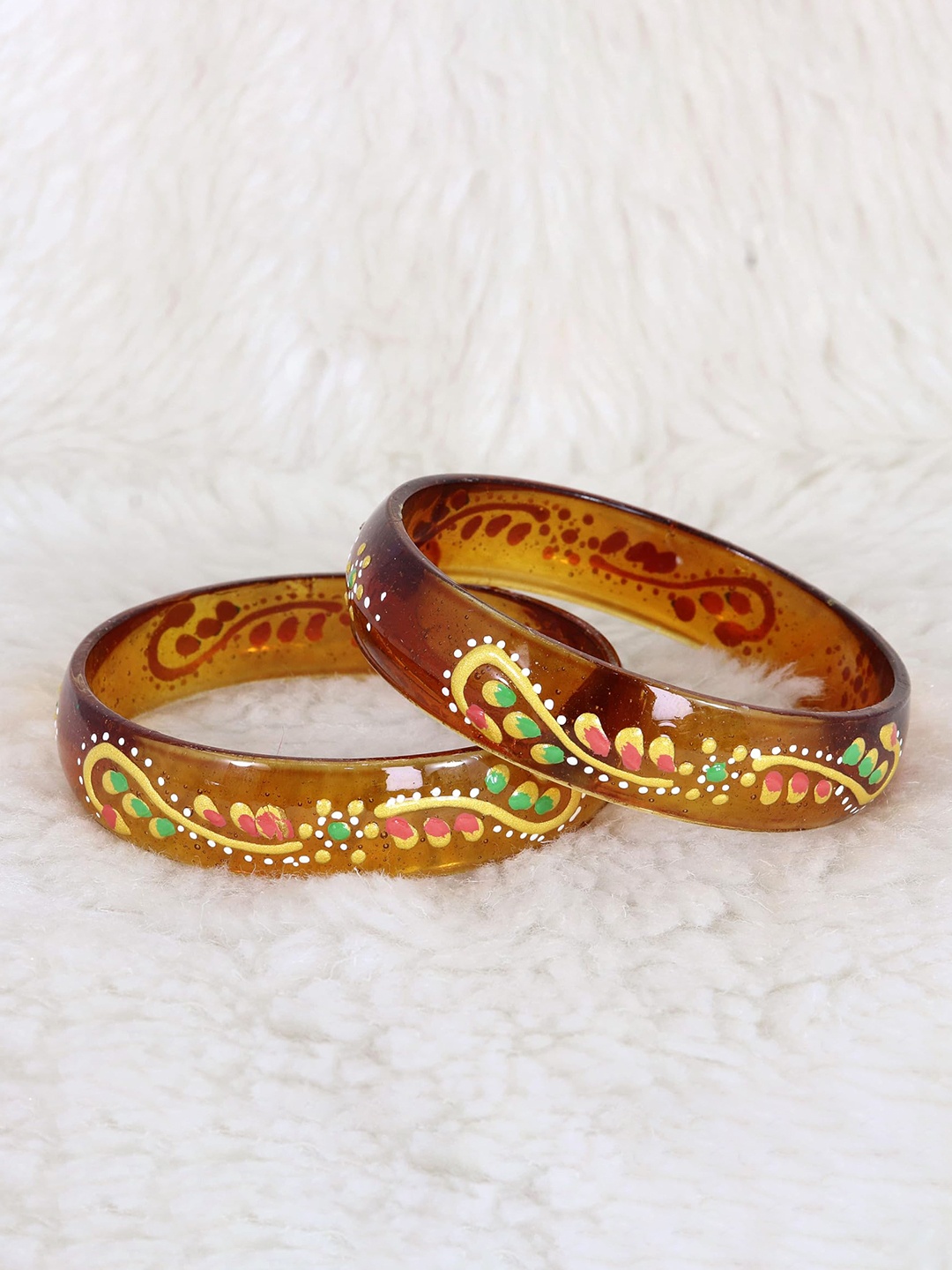 

ZULKA Set of 2 Glass Polka Dots Bangles, Brown