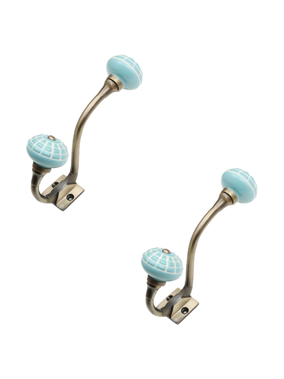 

IndianShelf Sea Green & White 2 Pcs Spider Net Etched Ceramic Wall Hooks