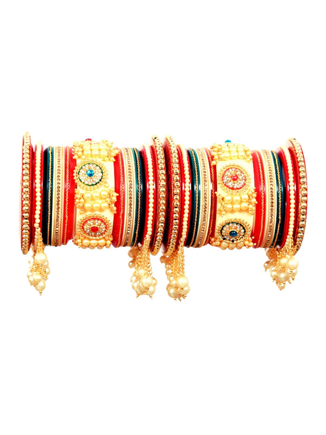 

Align Set Of 2 Gold-Plated Stones-Studded & Beaded Chuda Bangles