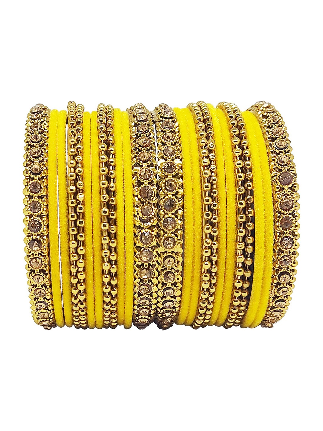 

CHRISHAN Set Of 24 Stone-Studded Fabric Bangles, Yellow
