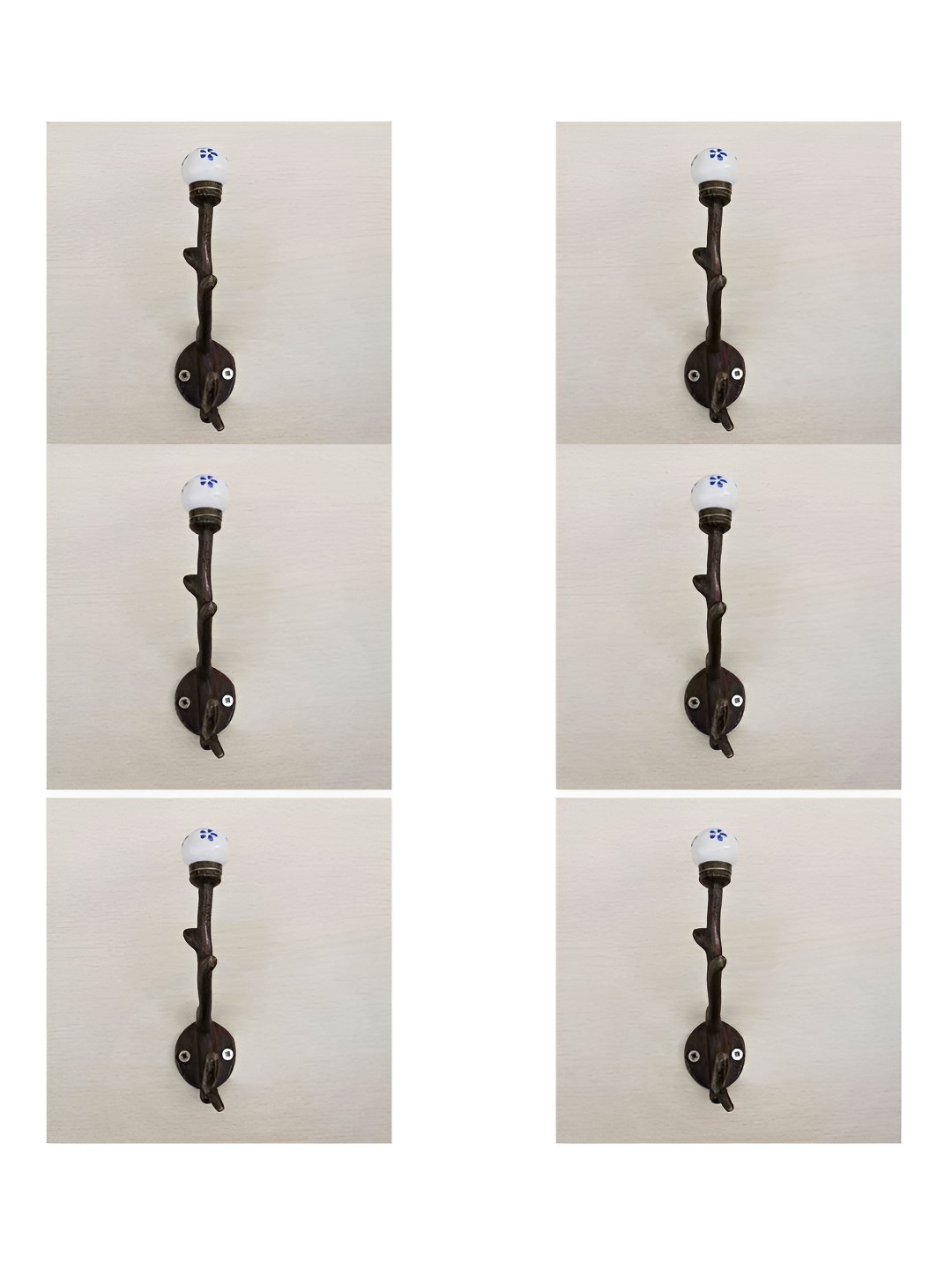 

IndianShelf blue & White 6 Pieces Tree Floral Printed Ceramic Wall Hooks