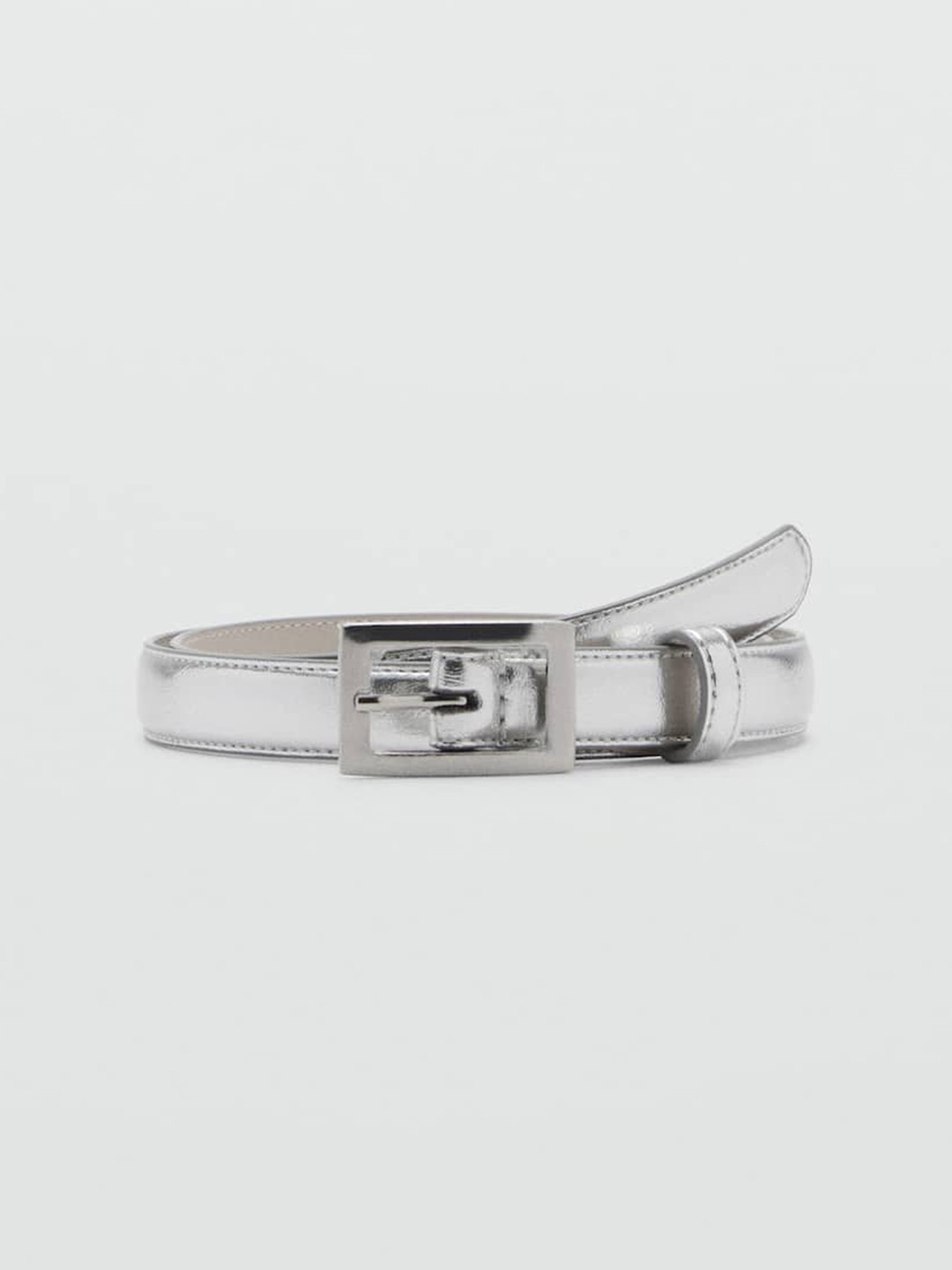 

MANGO Women Slim Belt, Silver