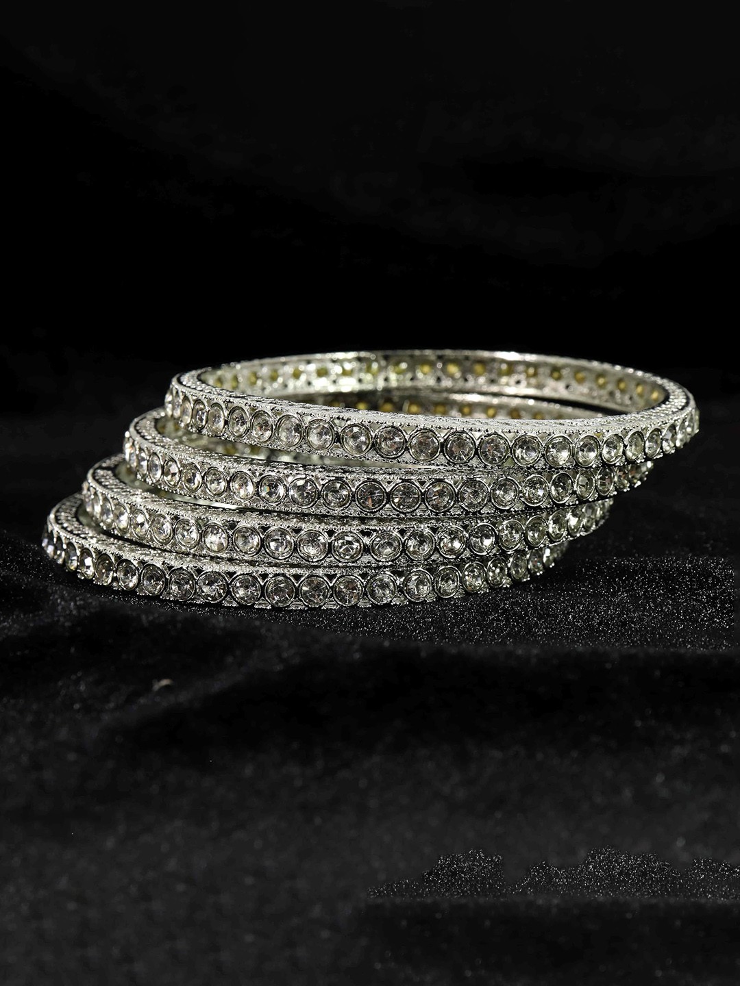 

ZULKA Set Of 4 Silver-Plated Stone Studded Bangles