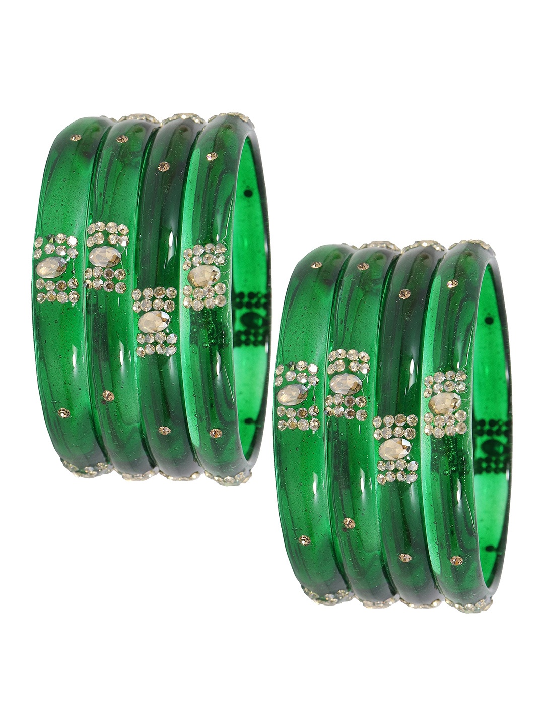 

ZULKA Set of 8 Studded Zircon Gemstone Glass Bangles, Green