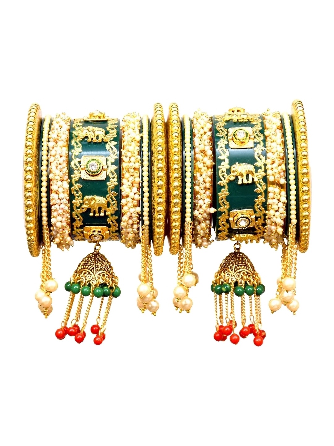 

Align Set Of 2 Gold-Plated Stone Studded & Beaded Chuda Bangles