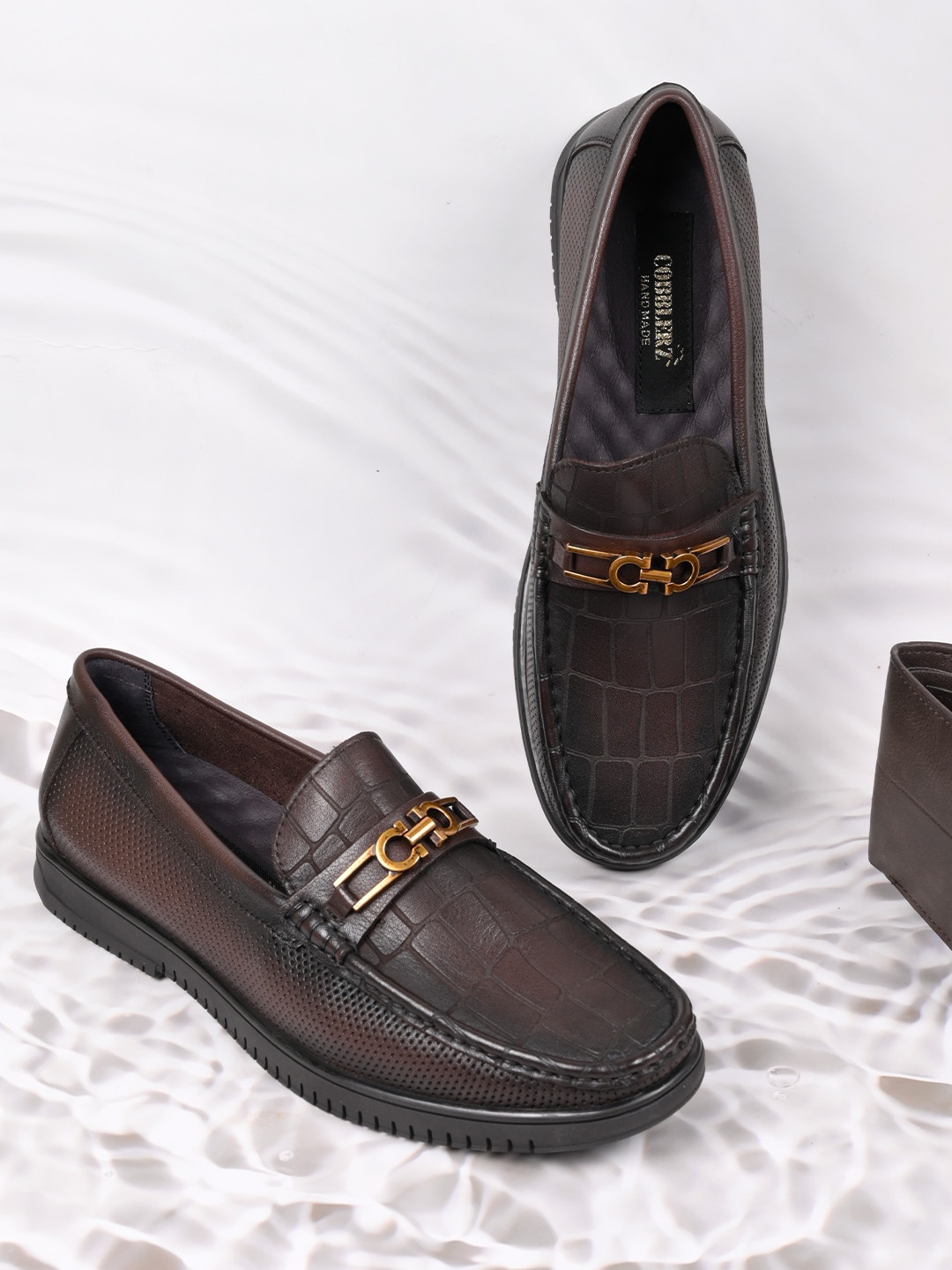 

Cobblerz Men Printed Leather Loafers, Coffee brown