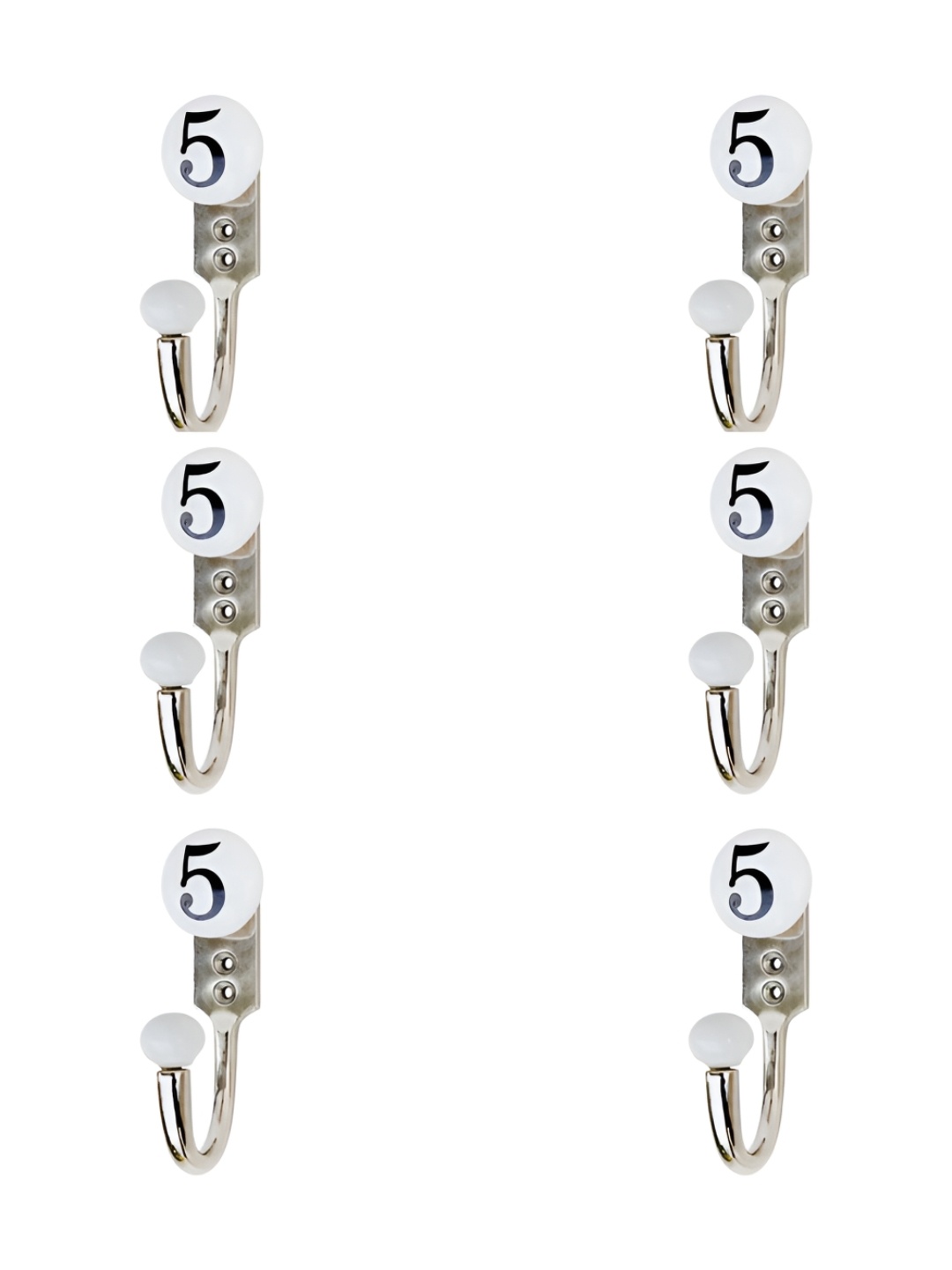 

IndianShelf White & Black 6 Pcs Ceramic & Zinc Number 5 Key Ceramic Wall Hooks