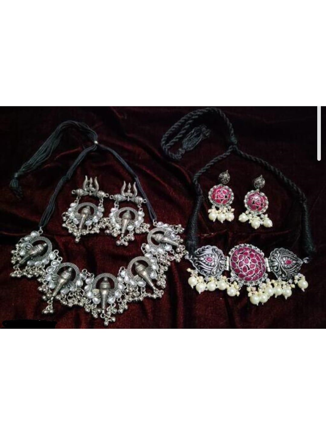 

SUNHARI Set Of 2 Silver-plated Oxidised Necklace & Earrings