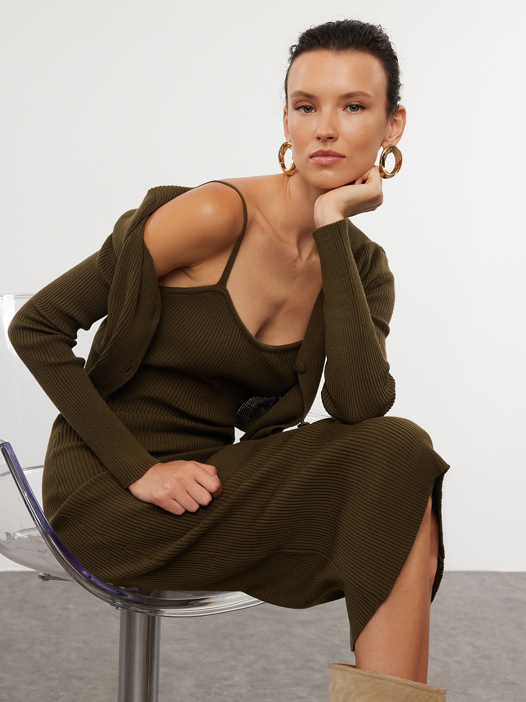 

Trendyol Solid Sheath Midi Dress, Khaki