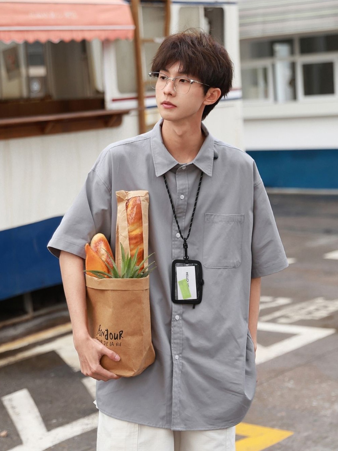 

HERE&NOW Men Original Solid Oversized Casual Shirt, Grey