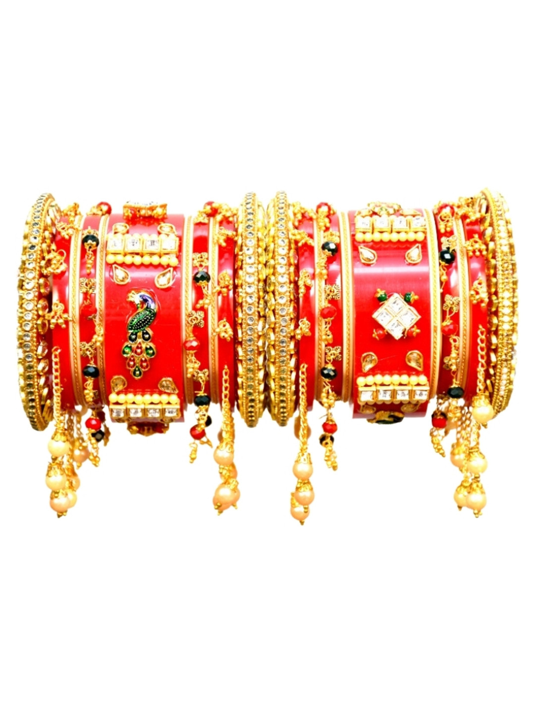 

Align Set Of 14 Gold Plated Stone Studded & Beaded Bangles