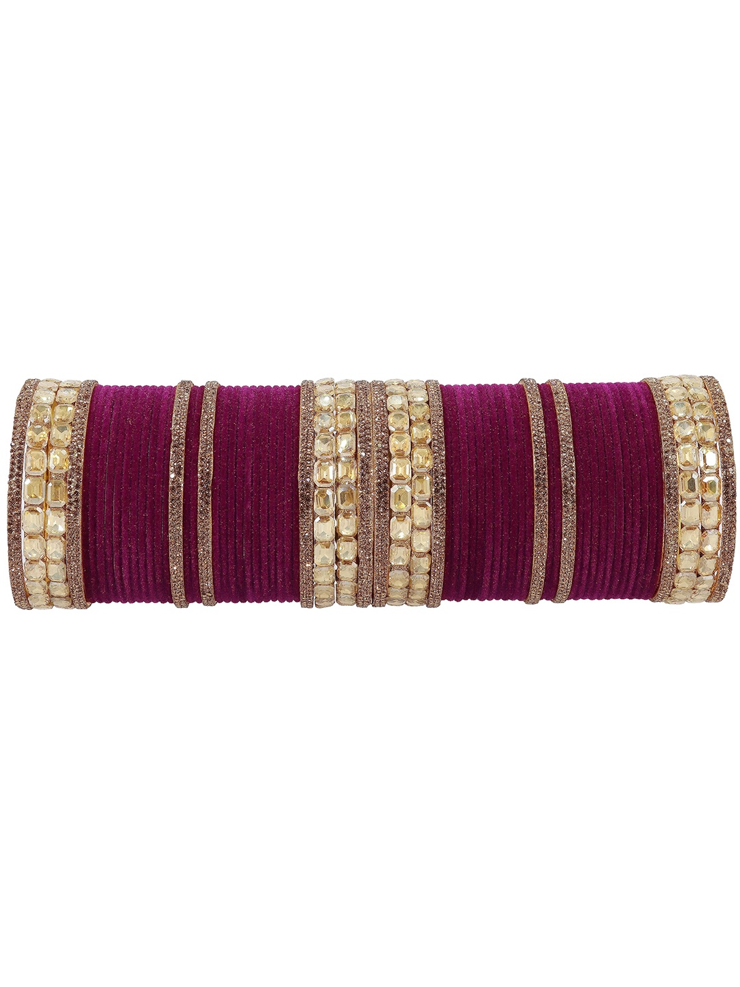 

ZULKA Set of 68 Metal with Zircon Gemstone and Velvet Studded Bangles, Magenta