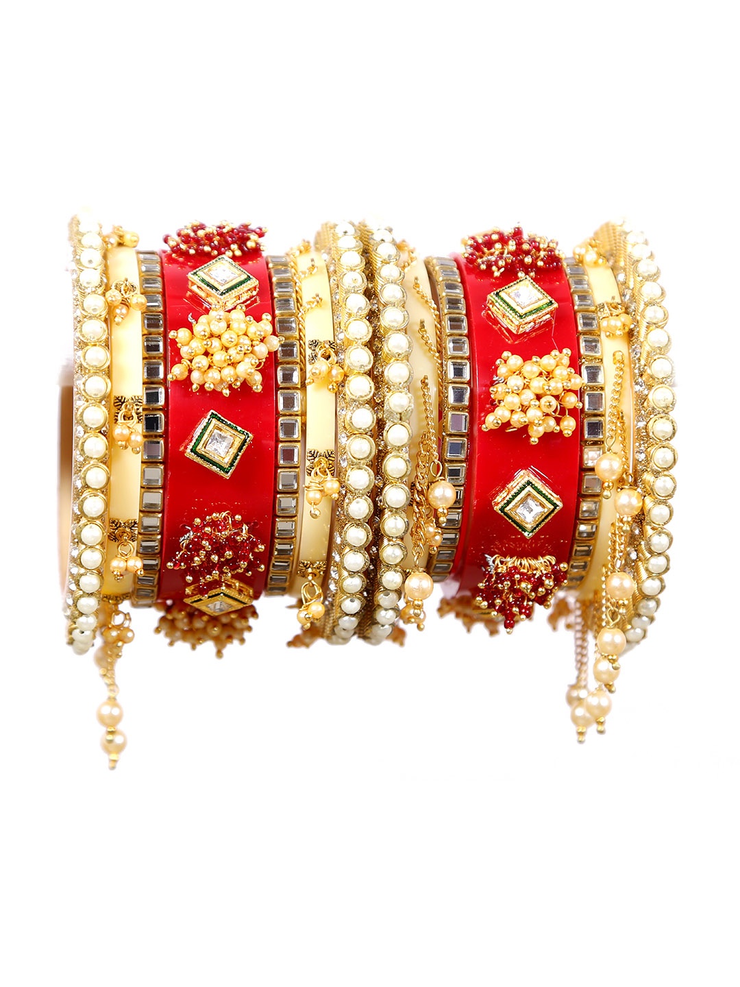 

Align Set Of 14 Gold Plated Stone Studded & Beaded Bangles