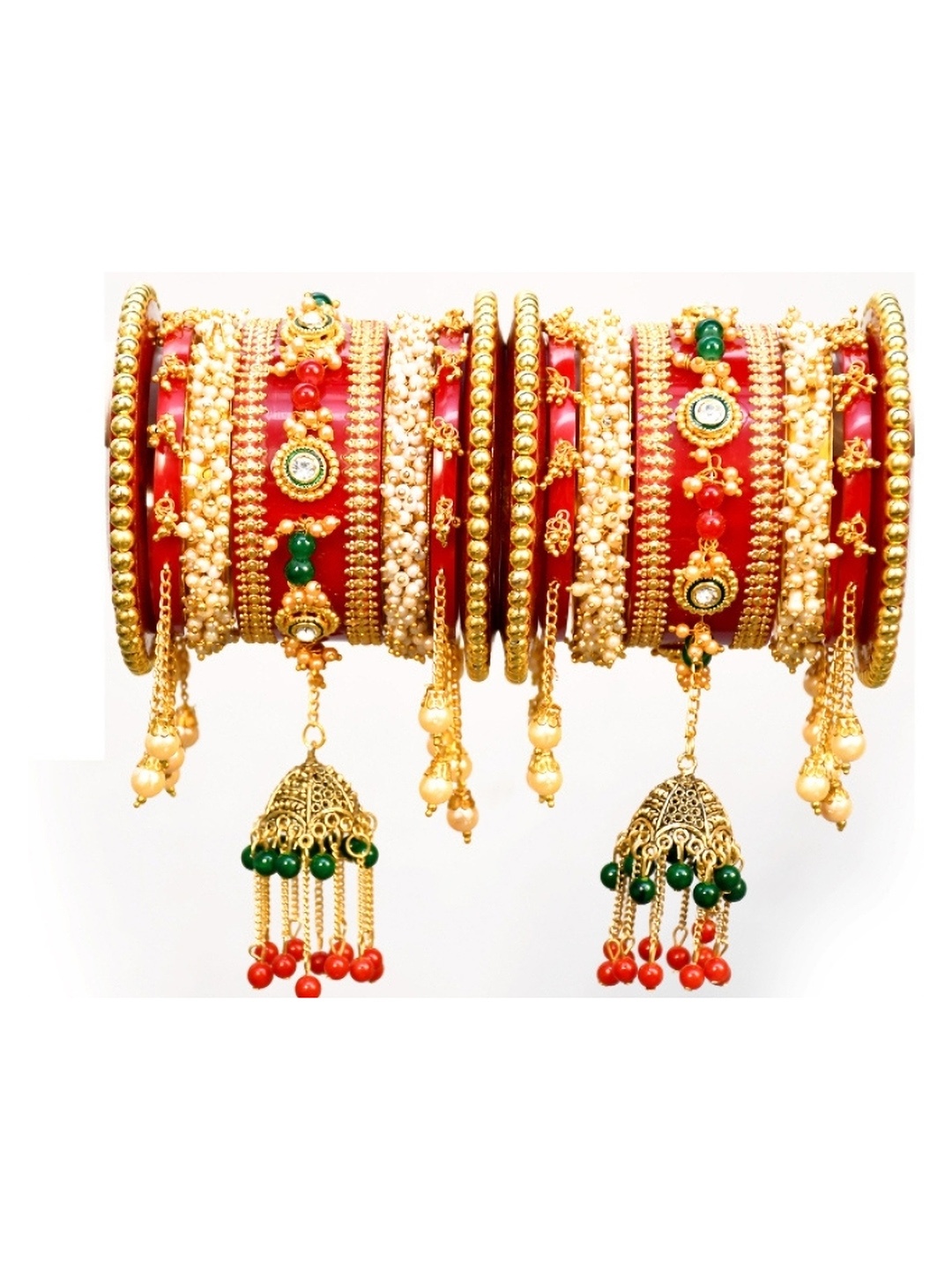 

Align Set Of 2 Gold-Plated Stone-Studded & Beaded Chuda Bangles
